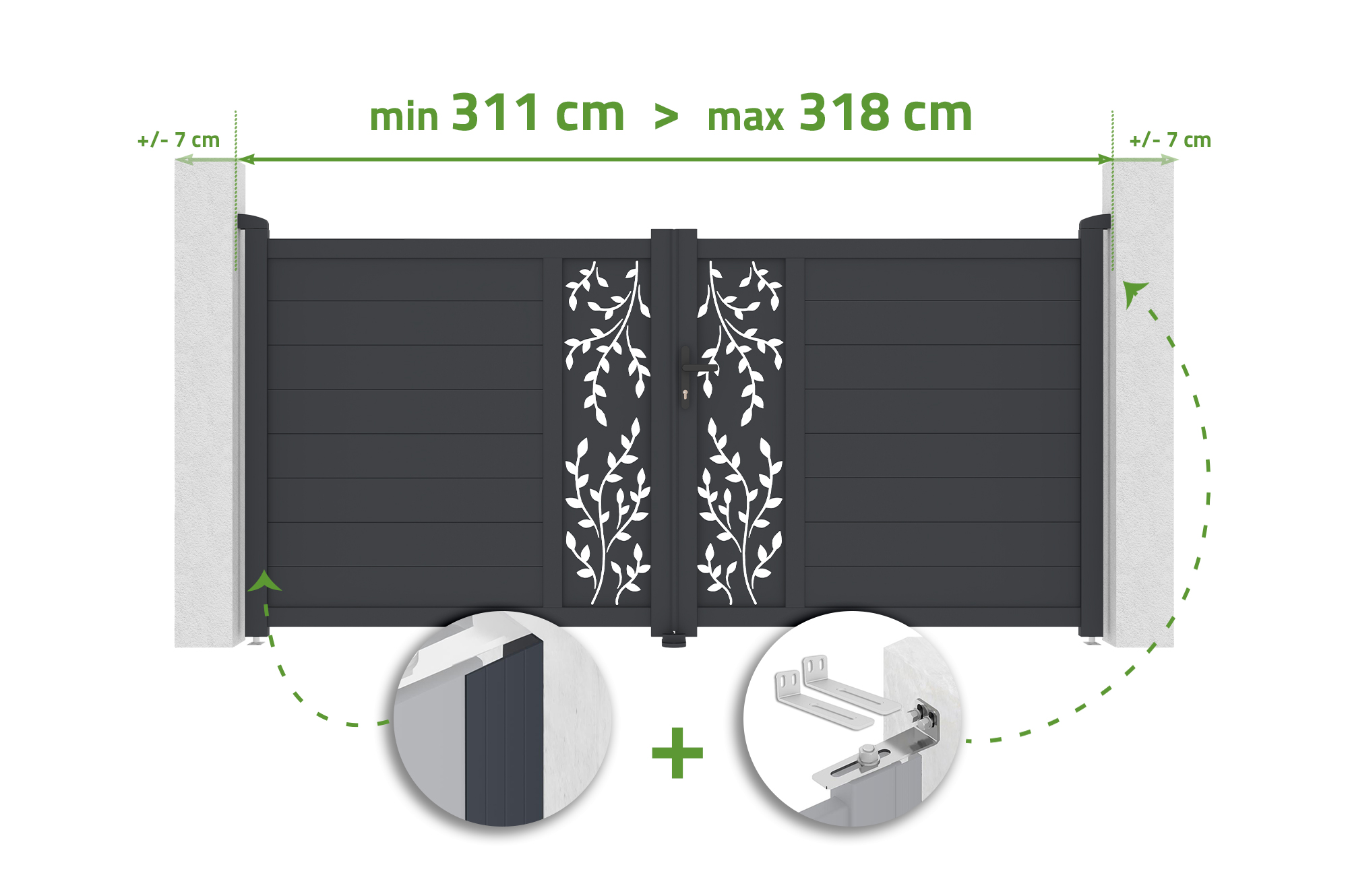 Portail Battant Ajustable En Largeur 3m Folya H.140cm Aluminium Gris