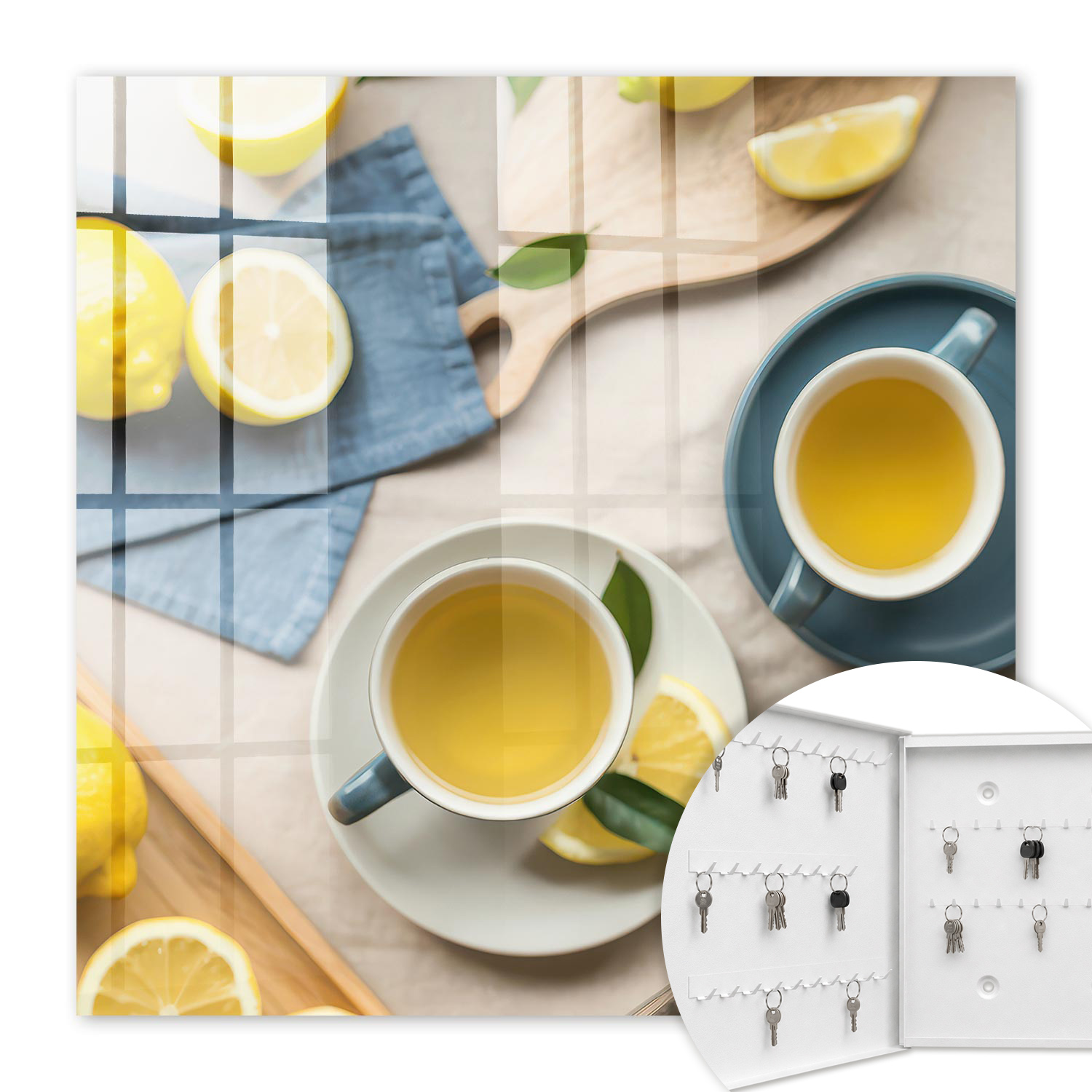 Armoire À Clés - (30 Cm X 30 Cm) - Boîte À Clés Murale - Coffret De Rangement Pour Clés - Couleur Blanche - Ouverture Vers La Gauche - Pour Maison Et Bureau - Matin Citron