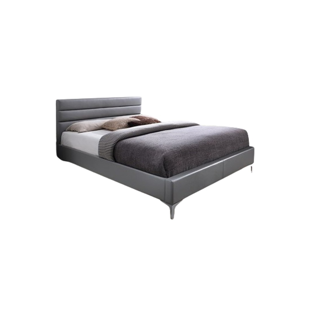 Lit Avec Sommier Thomas 160x200 En Simili Cuir, Coloris Gris