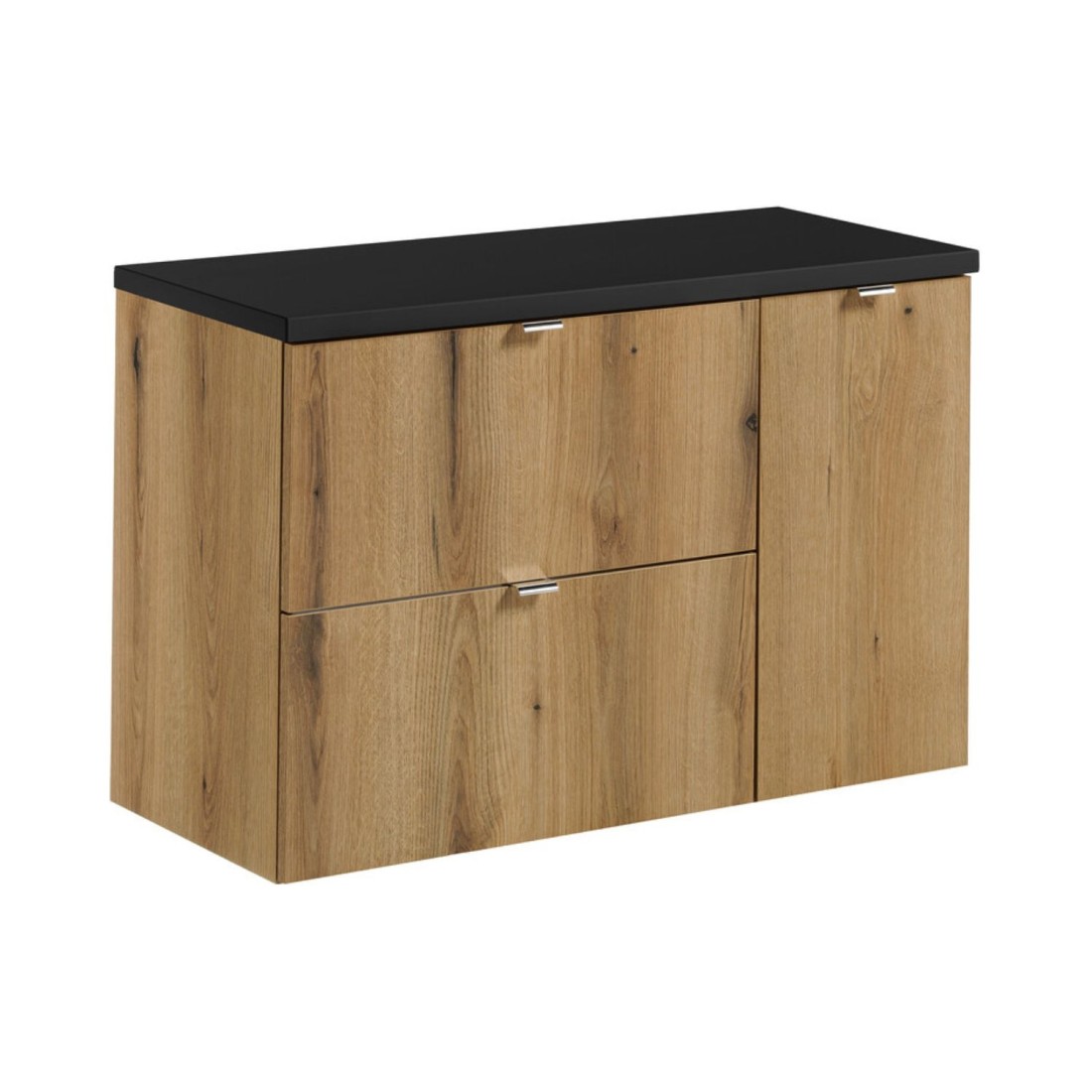 Ensemble De Salle De Bain Suspendu Vano Aspect Chêne Et Noir 90cm: Meuble Sous Vasque À Tiroirs Et Placards + Plan Pour Vasque
