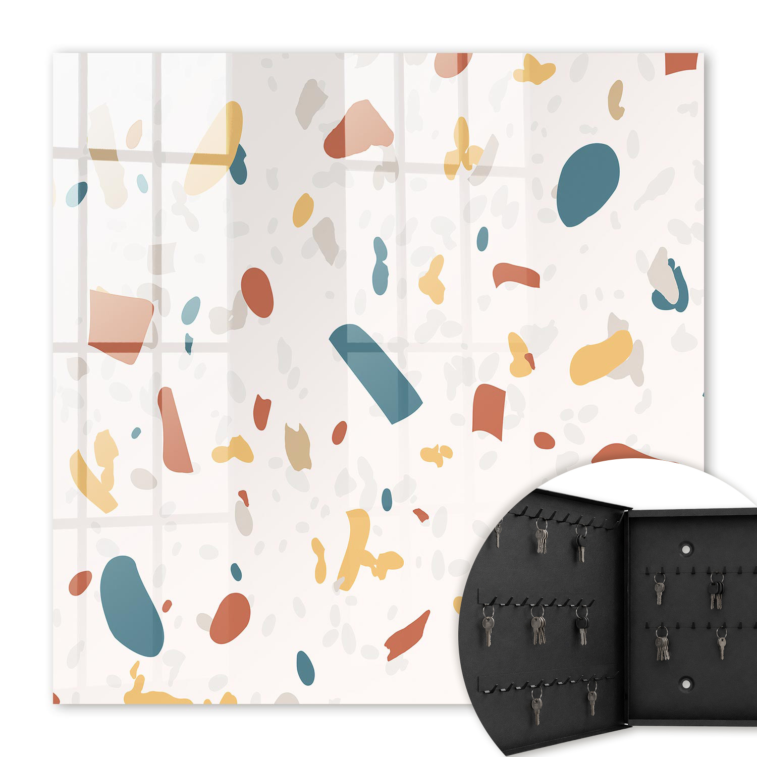 Armoire À Clés - (30 Cm X 30 Cm) - Boîte À Clés Murale - Coffret De Rangement Pour Clés - Couleur Noire - Ouverture Vers La Gauche - Pour Maison Et Bureau - Composition Abstraite
