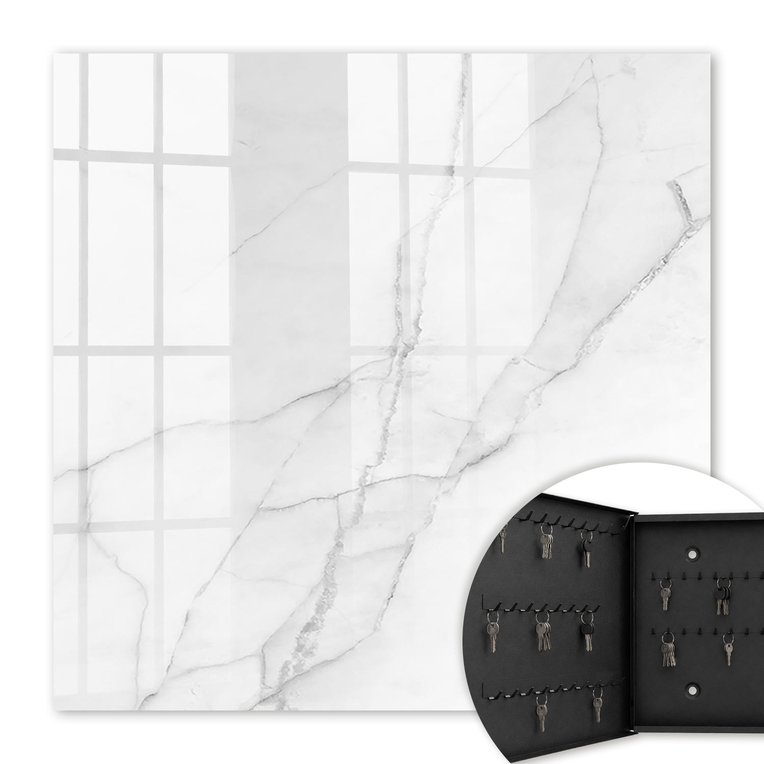 Armoire À Clés - (30 Cm X 30 Cm) - Boîte À Clés Murale - Coffret De Rangement Pour Clés - Couleur Noire - Ouverture Vers La Gauche - Pour Maison Et Bureau - Élégance Du Marbre