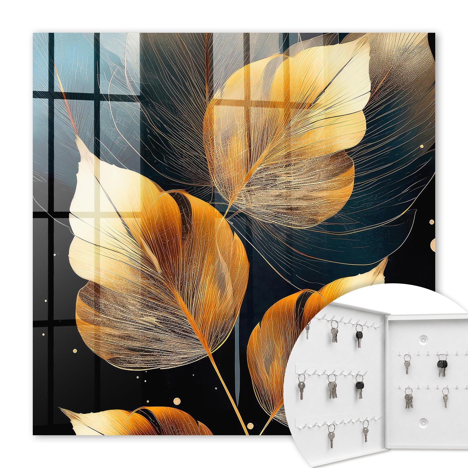 Armoire À Clés - (30 Cm X 30 Cm) - Boîte À Clés Murale - Coffret De Rangement Pour Clés - Couleur Blanche - Ouverture Vers La Gauche - Pour Maison Et Bureau - Feuilles D'Élégance