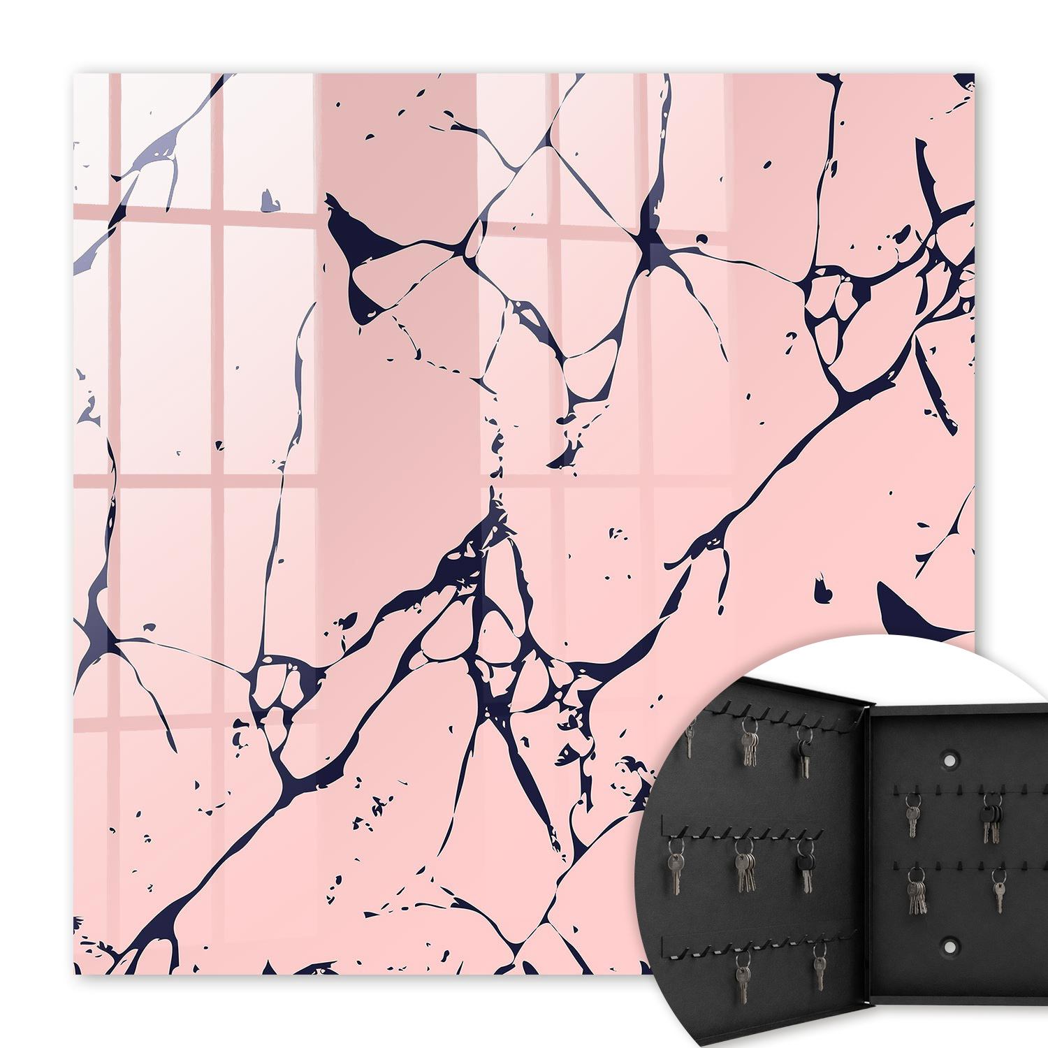 Armoire À Clés - (30 Cm X 30 Cm) - Boîte À Clés Murale - Coffret De Rangement Pour Clés - Couleur Noire - Ouverture Vers La Gauche - Pour Maison Et Bureau - Mosaïque De Marbre