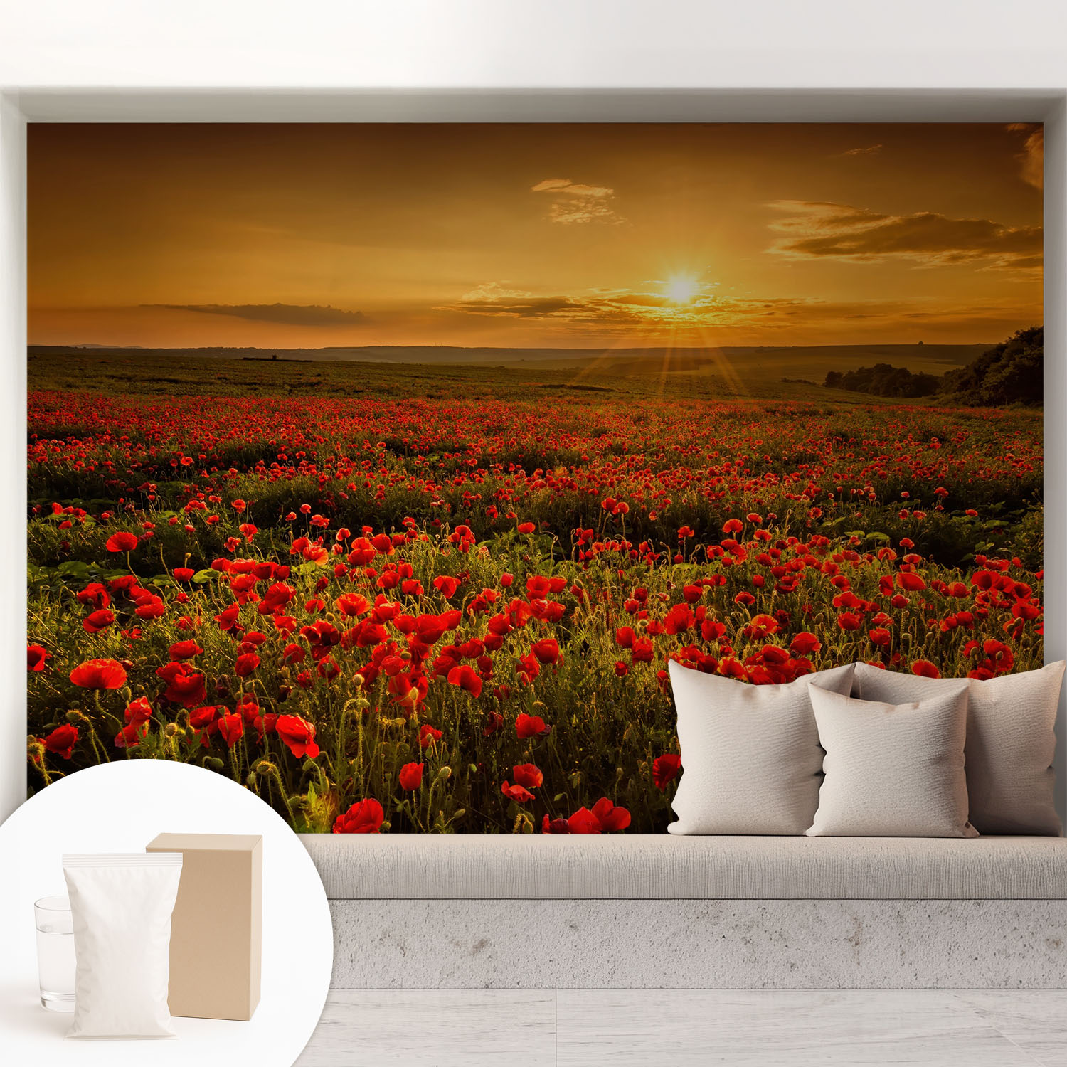 Papier Peint Intissé Avec Imprimé Pour Intérieur Moderne Application Facile A Motif - Colle Incluse Gratuite Champ De Pavots 208x146 Cm