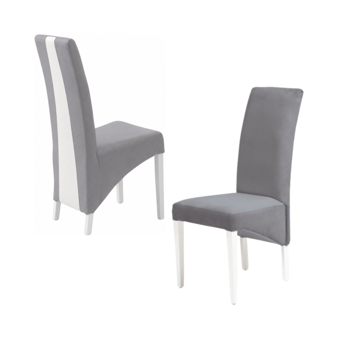 Lot De 2 Chaises Basika Gris Et Blanc En Similicuir Avec Pieds Blancs - Style Vintage