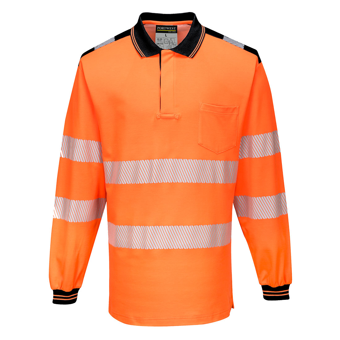 Polo De Travail Manches Longues Haute Visibilité Portwest Pw3 Orange / Noir 4xl