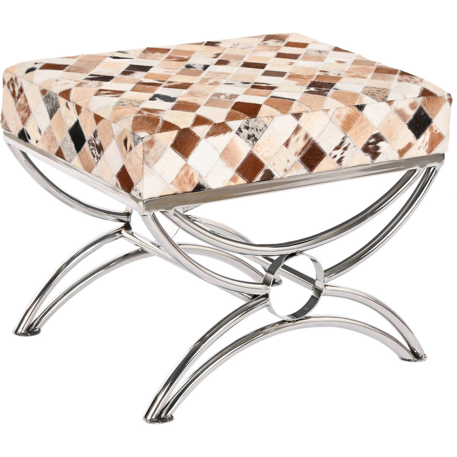 Tabouret Élégant En Cuir Avec Pieds En Acier Pour Intérieur Chic - Brun Beige Avec Touches Argentées