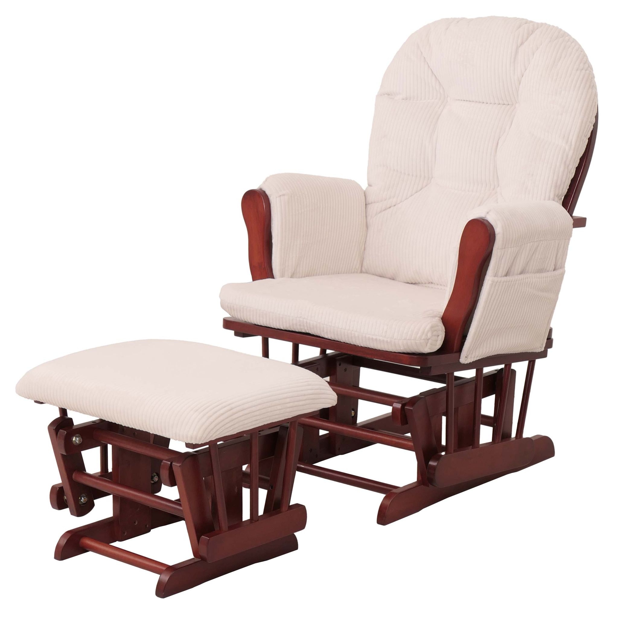 Fauteuil Relax À Bascule Rembourrage Confortable Avec Repose-pieds En Velours Côtelé Crème Structure Bois Massif Foncée 040009677