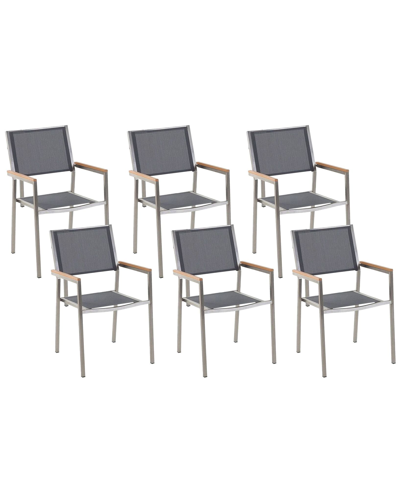 Beliani - Lot De 6 Chaises De Jardin Empilables Gris Et Argenté En Tissu Et Inox Grosseto