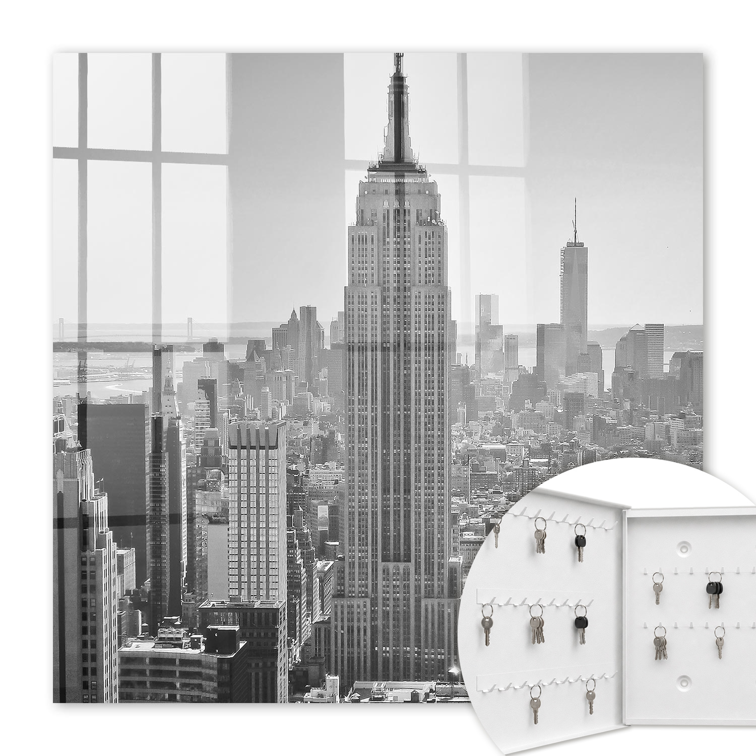 Armoire À Clés - (30 Cm X 30 Cm) - Boîte À Clés Murale - Coffret De Rangement Pour Clés - Couleur Blanche - Ouverture Vers La Gauche - Pour Maison Et Bureau - Panorama De La Ville