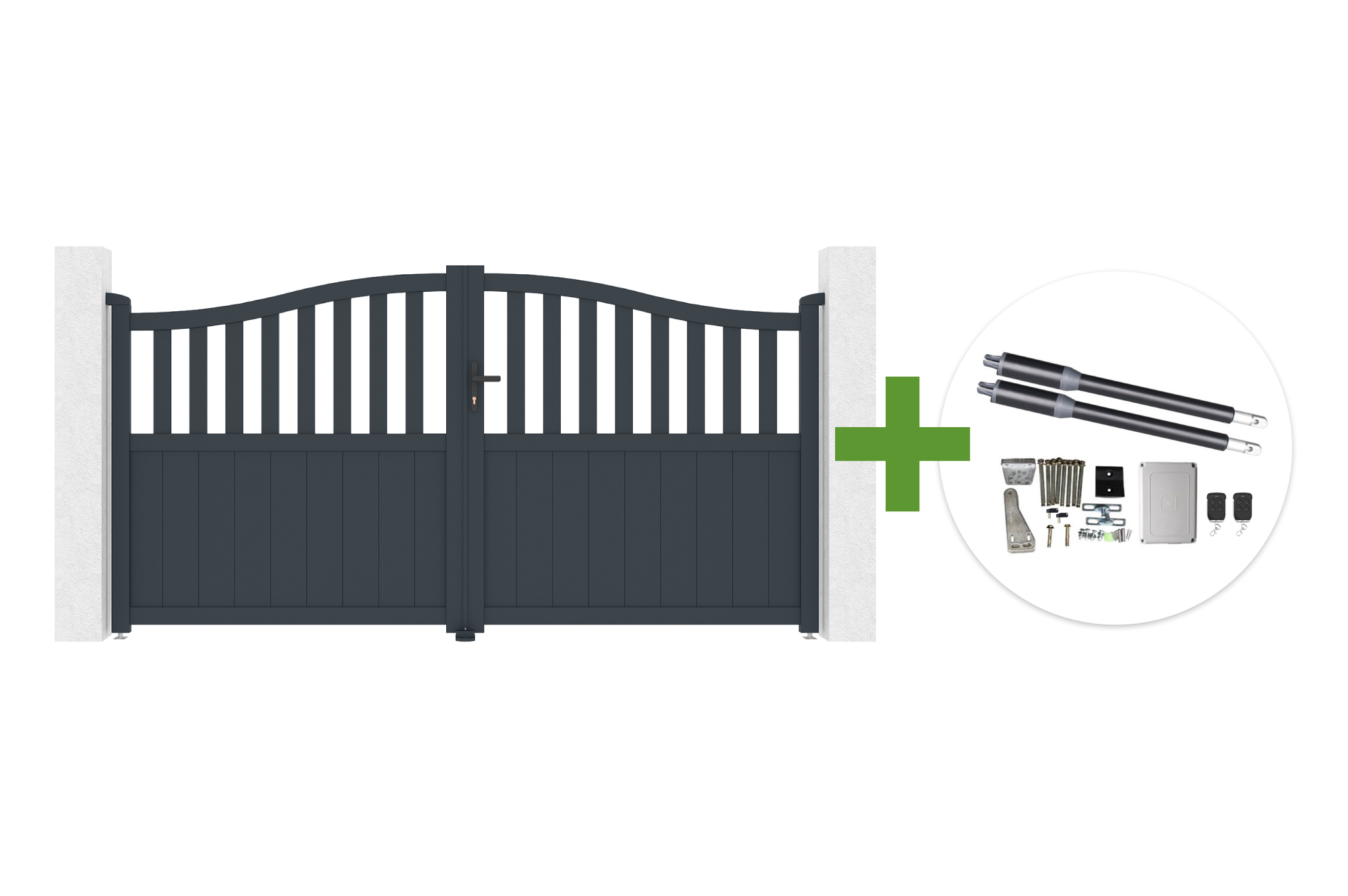 Portail Battant 3m Meije H.160cm Aluminium Gris + Moteur Ranger B150