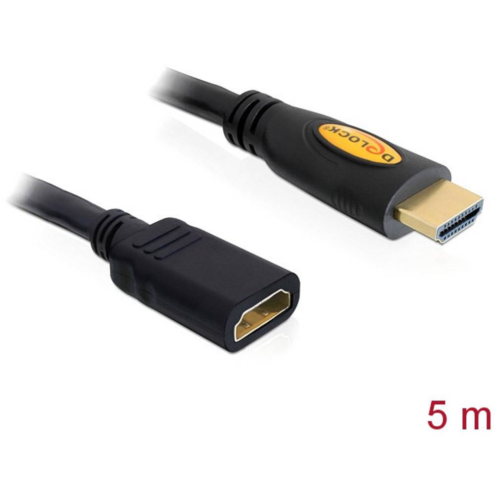 Rallonge Delock Hdmi Fiche Mâle Hdmi-a, Prise Femelle Hdmi-a 5.00 M Noir 83082 4k Uhd, Contacts Dorés Câble Hdmi