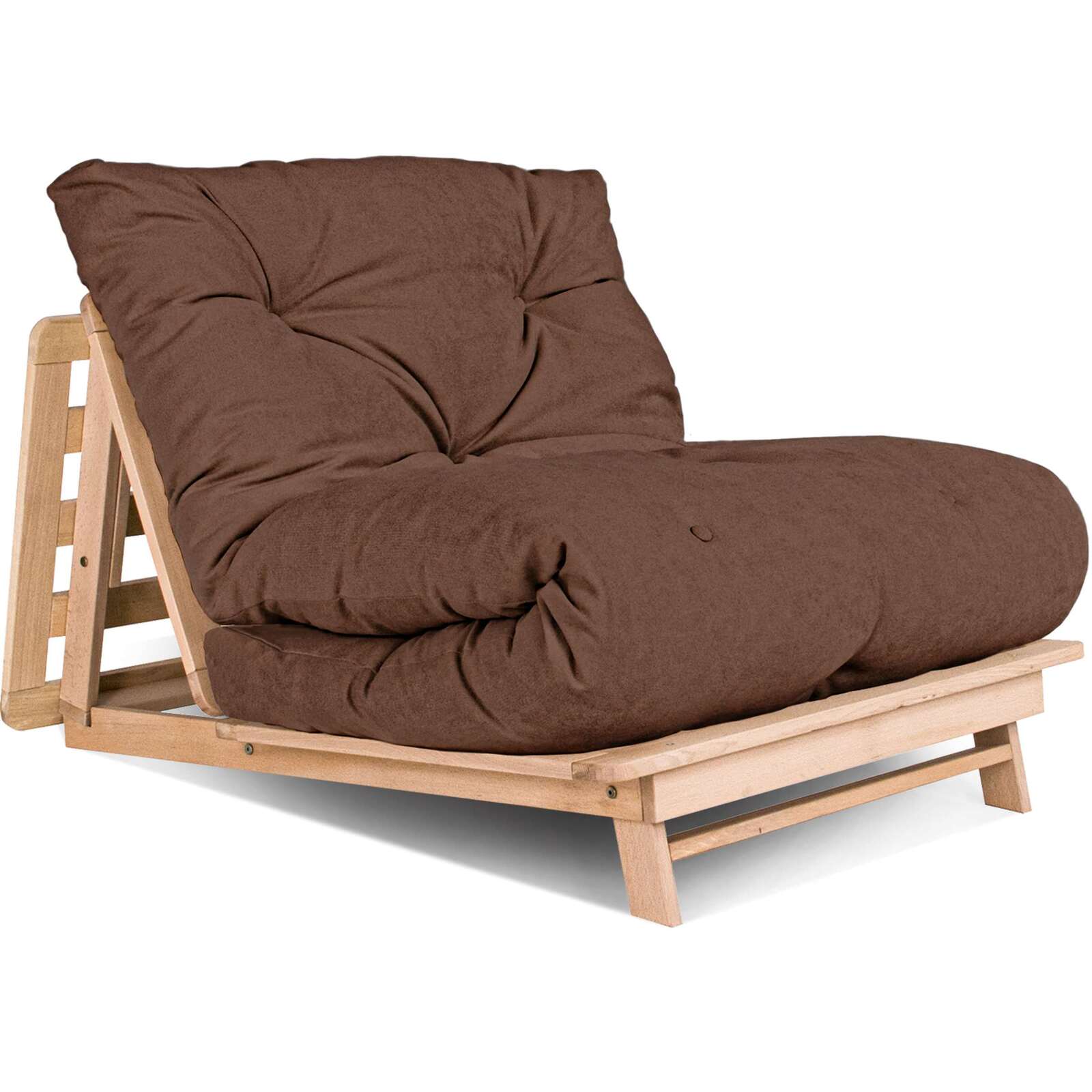 Canapé Lit Convertible En Bois Avec Matelas Beige Confort - 90 X 200 Cm - Bois Clair Et Beige