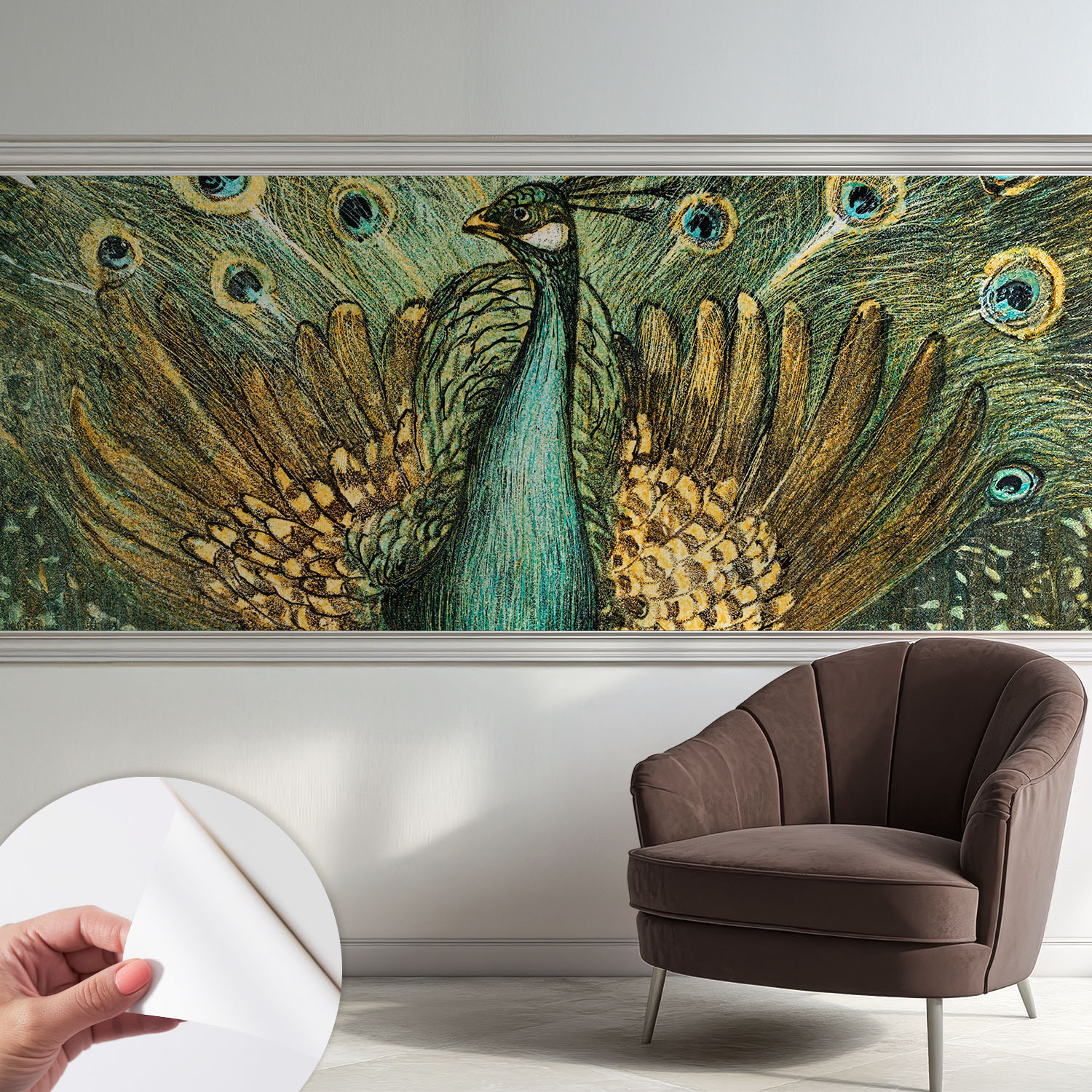 Papier Peint Autocollant Adhésif Avec Imprimé Installation Simple Qualité Excellente Sans Désordre Paon Majestueux 250x104 Cm