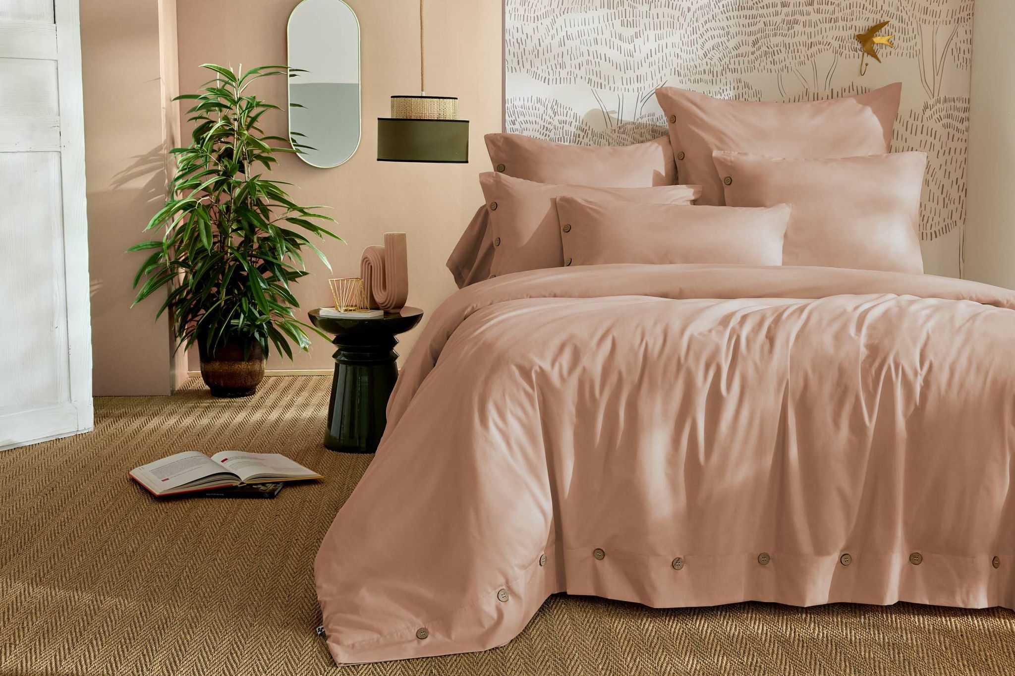 Housse De Couette 240 X 220 Cm Percale De Coton 120 Fils Unie Perrine - Blush