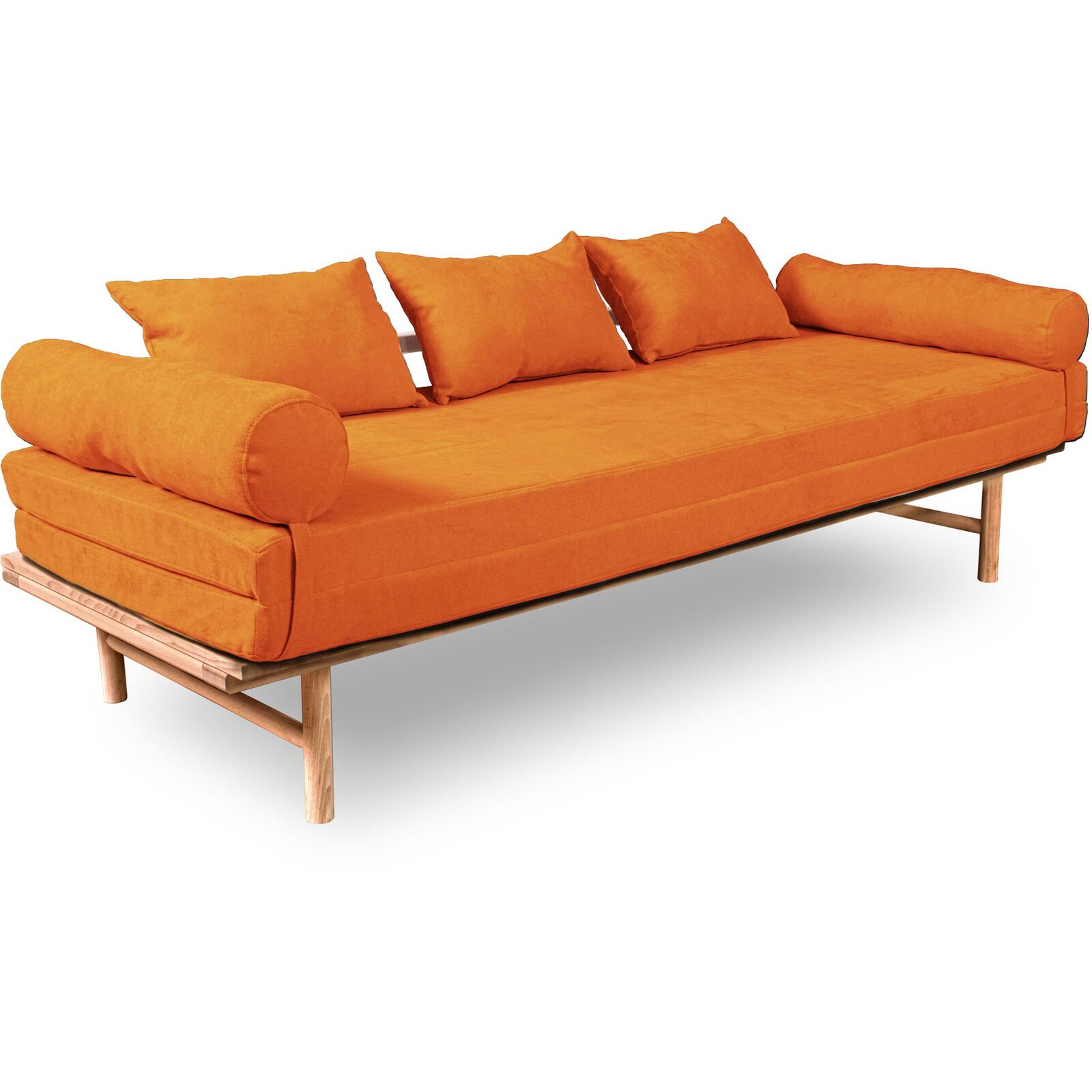 Canapé Lit Convertible Design En Tissu Beige Et Bois - 140 X 200 Cm - Bois Clair Et Beige
