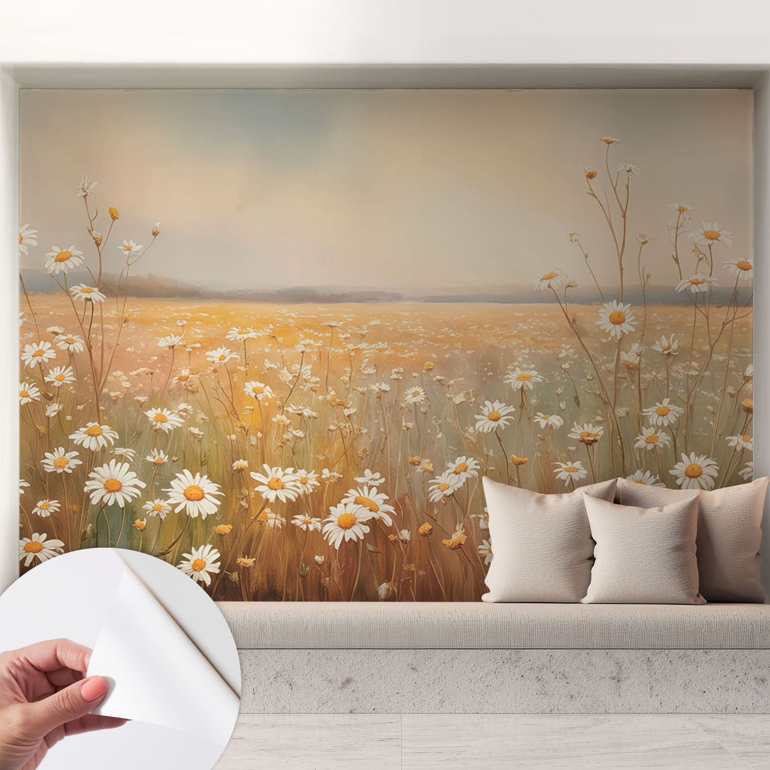 Papier Peint Adhésif Autocollant Pour Salon Chambre À Coucher Peint Imprimé Installation Facile Prairie Fleurie 208x146 Cm