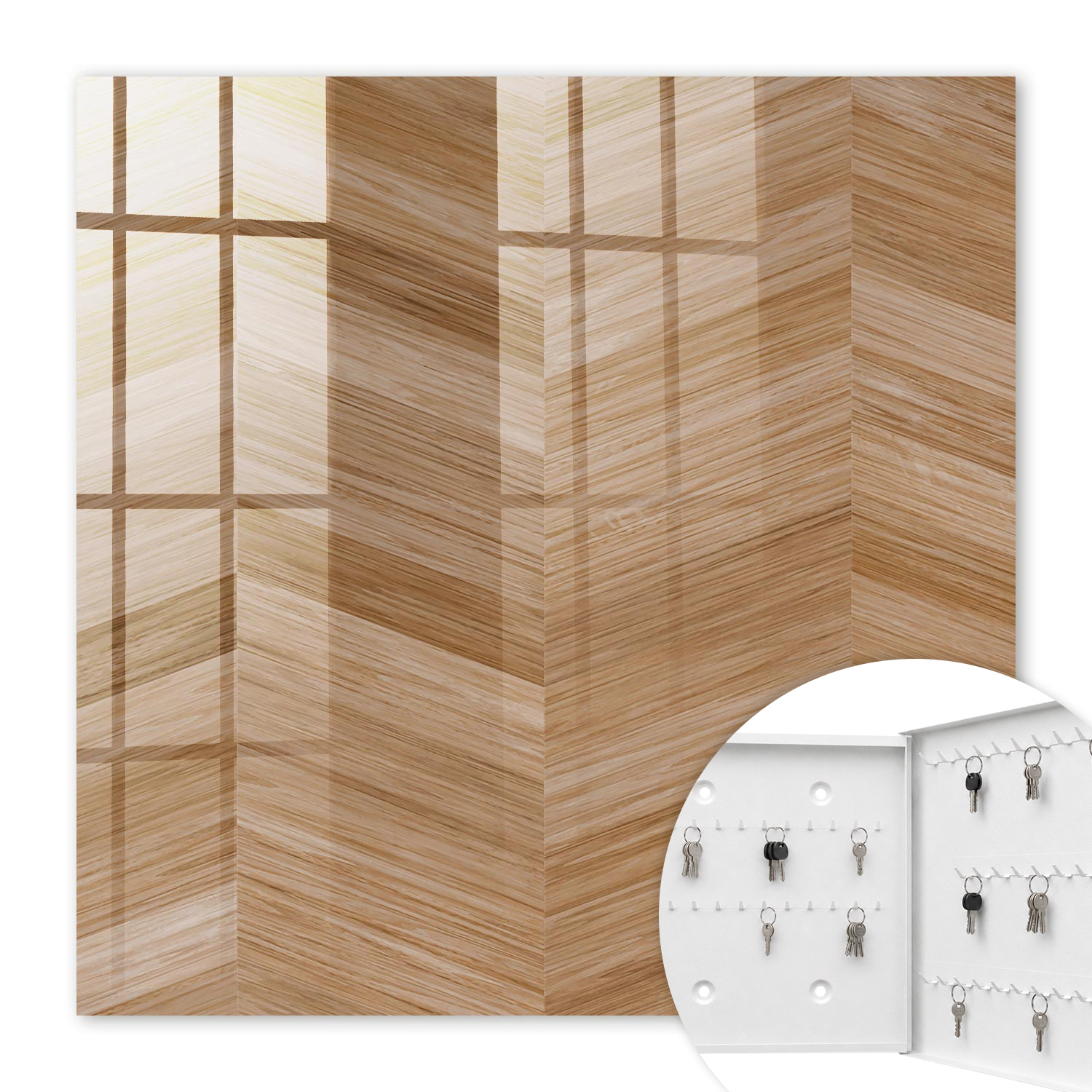 Armoire À Clés - (30 Cm X 30 Cm) - Boîte À Clés Murale - Coffret De Rangement Pour Clés - Couleur Blanche - Ouverture Vers La Droite - Pour Maison Et Bureau - Chevrons En Bois