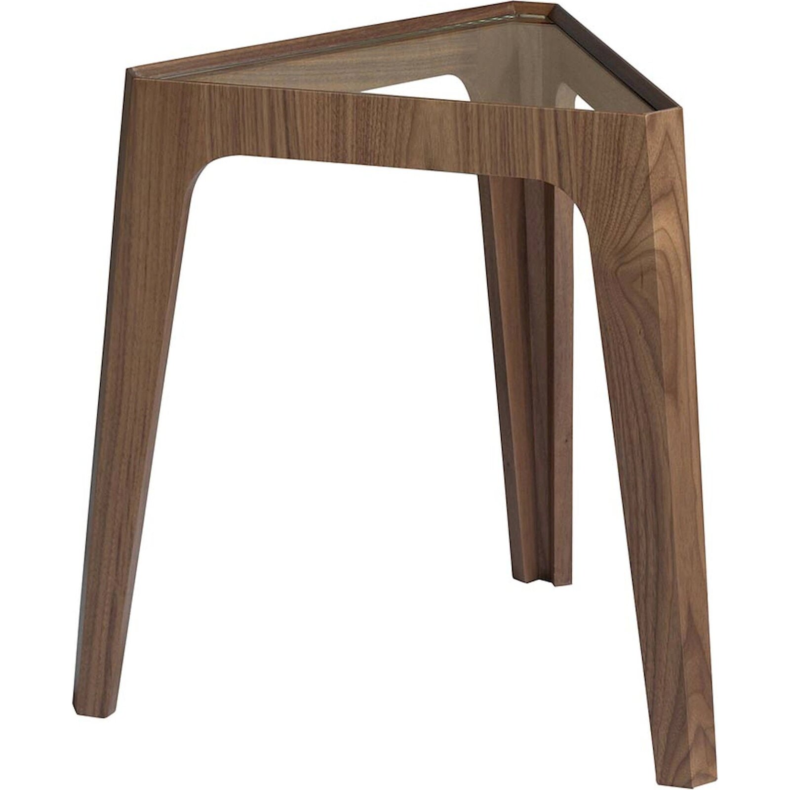 Table D'Angle Design En Verre Et Noyer Angel Cerda - Noyer Naturel Avec Plateau En Verre Trempé