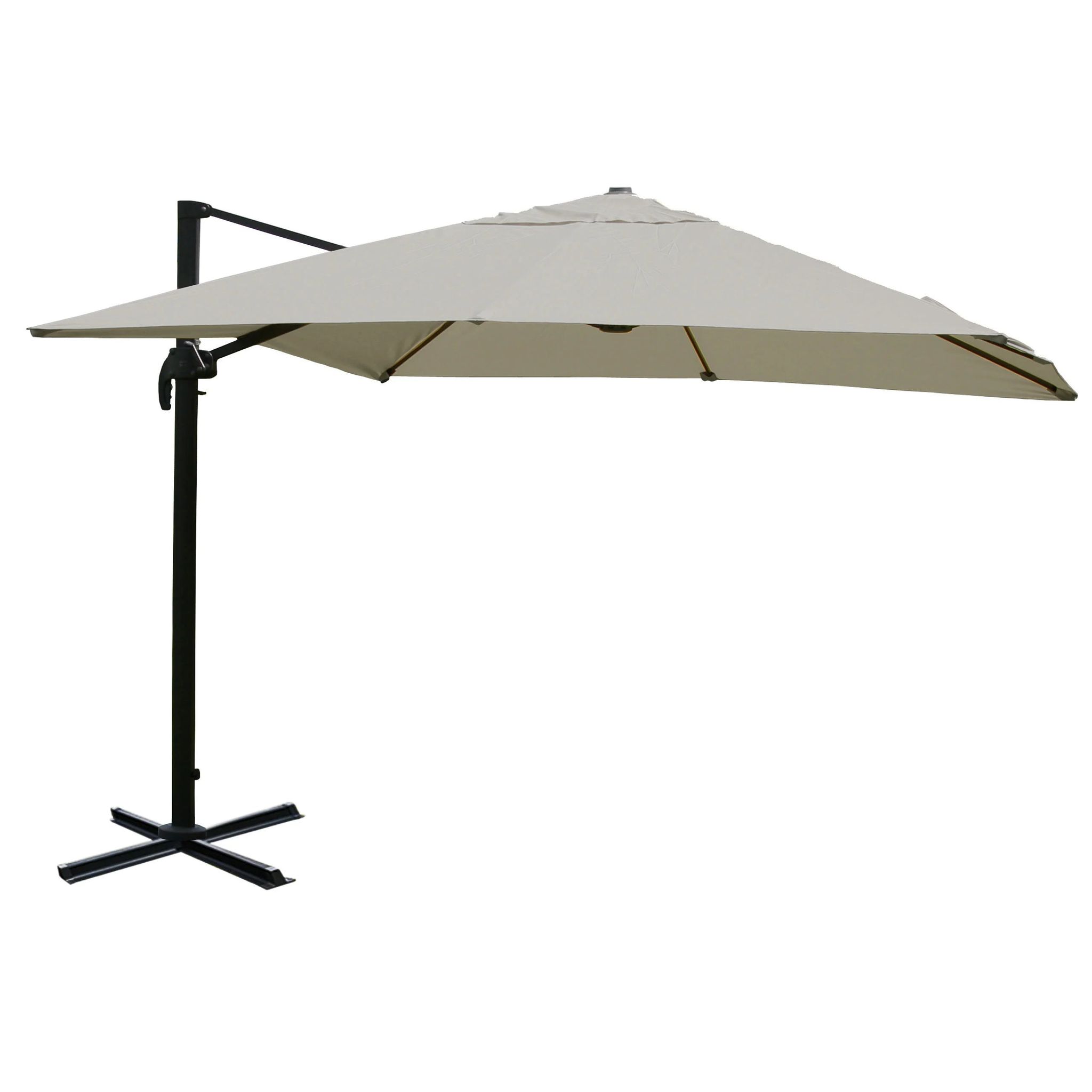 Parasol Déporté 3 X 4 M Ø 5 M Polyester Crème-gris Structure Aluminium/acier Avec Croisillon Sans Socle 040010686