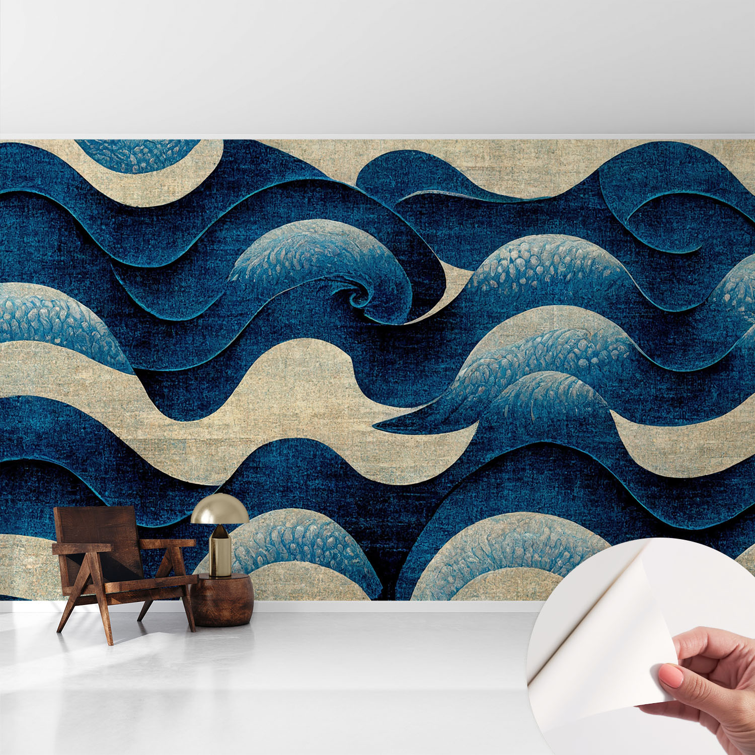 Papier Peint Autocollant Adhésif Décoratif Avec Motifs Pour Salon Et Chambre A Motif Vagues Bleues 416x254 Cm