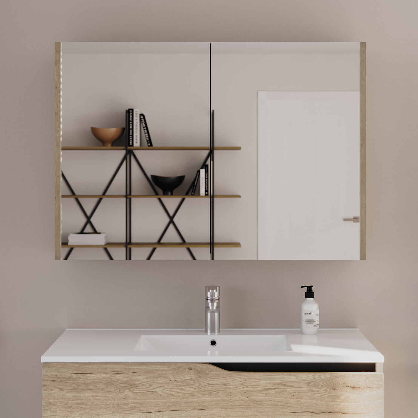 Armoire De Toilette Miroir 90x70cm - Madera Miel (chêne Clair) - Mirano