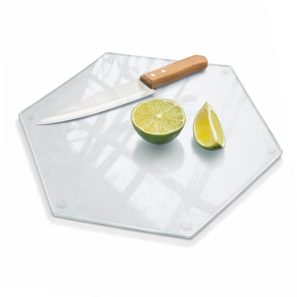 Planche À Découper Polygonale En Verre Dépoli Cuisine Robuste Pour Découpe Et Hachage Antidérapante Résistante Chaleur Facile À Nettoyer H40 Cm