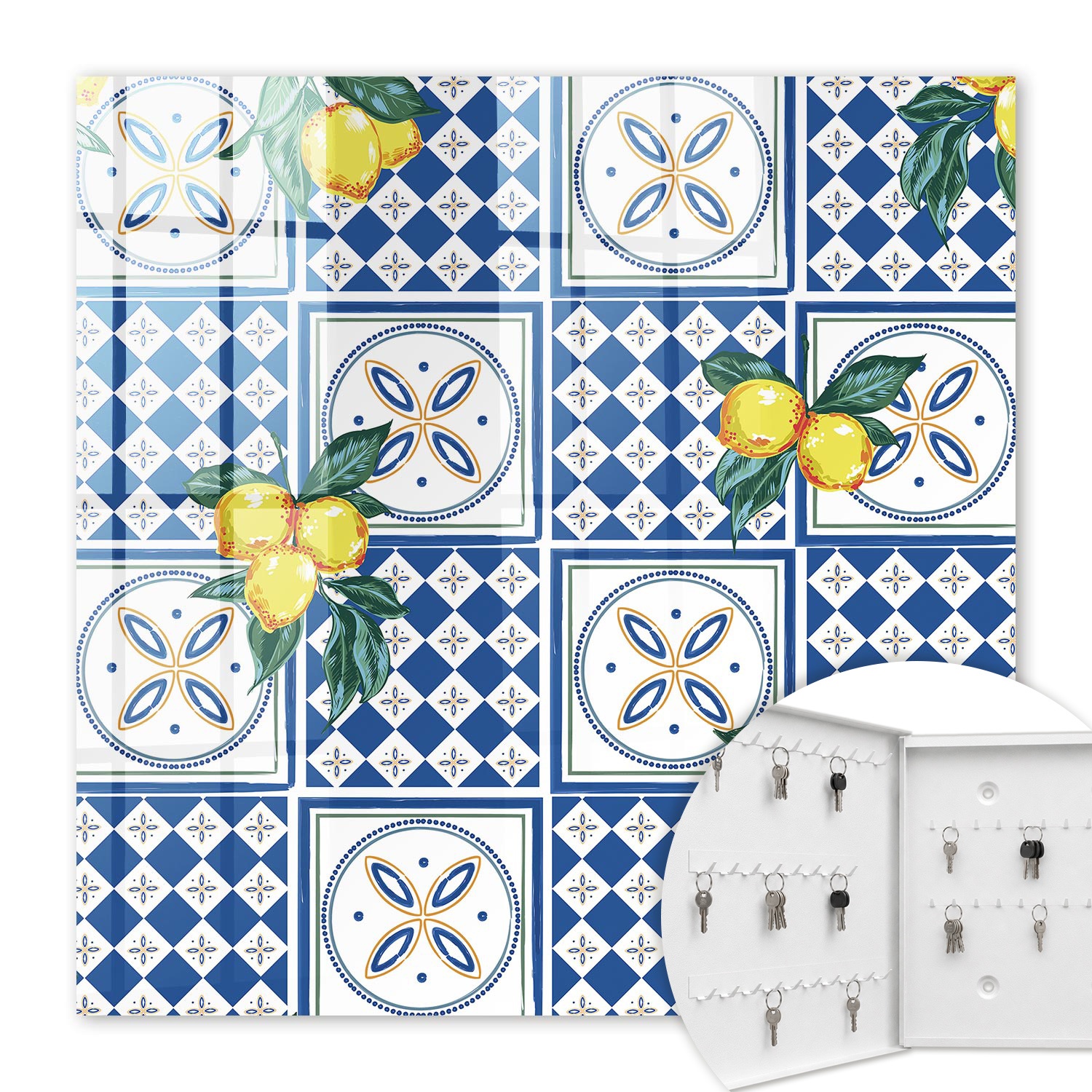 Armoire À Clés - (30 Cm X 30 Cm) - Boîte À Clés Murale - Coffret De Rangement Pour Clés - Couleur Blanche - Ouverture Vers La Gauche - Pour Maison Et Bureau - Carreaux De Citron