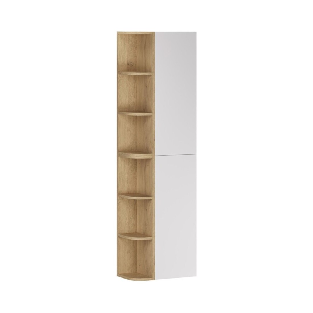 Meubles De Rangement Modulables Oster 45cm - Meubles Suspendus Blanc 1 Porte Et 6 Niches Arrondies Aspect Chêne Clair