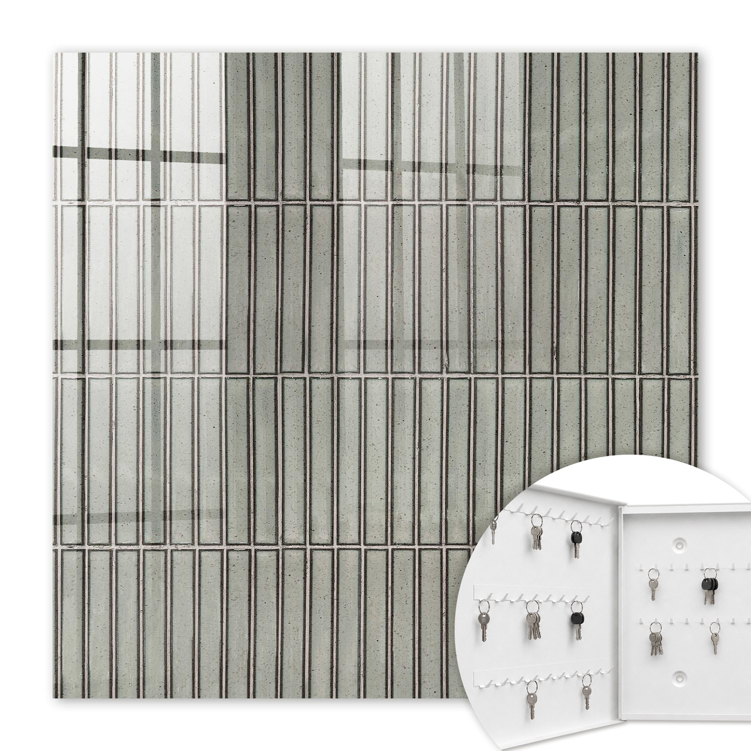 Armoire À Clés - (30 Cm X 30 Cm) - Boîte À Clés Murale - Coffret De Rangement Pour Clés - Couleur Blanche - Ouverture Vers La Gauche - Pour Maison Et Bureau - Carreaux Gris