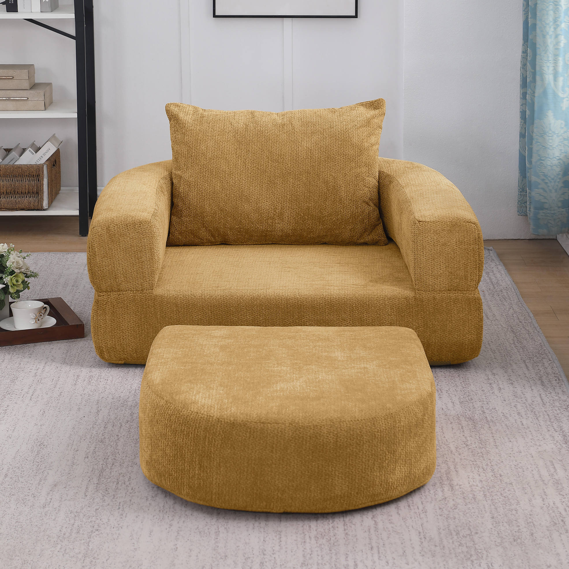 Canapé-lit Pliant Convertible Avec Accoudoirs Amovibles, Chenille Jaune, Redom