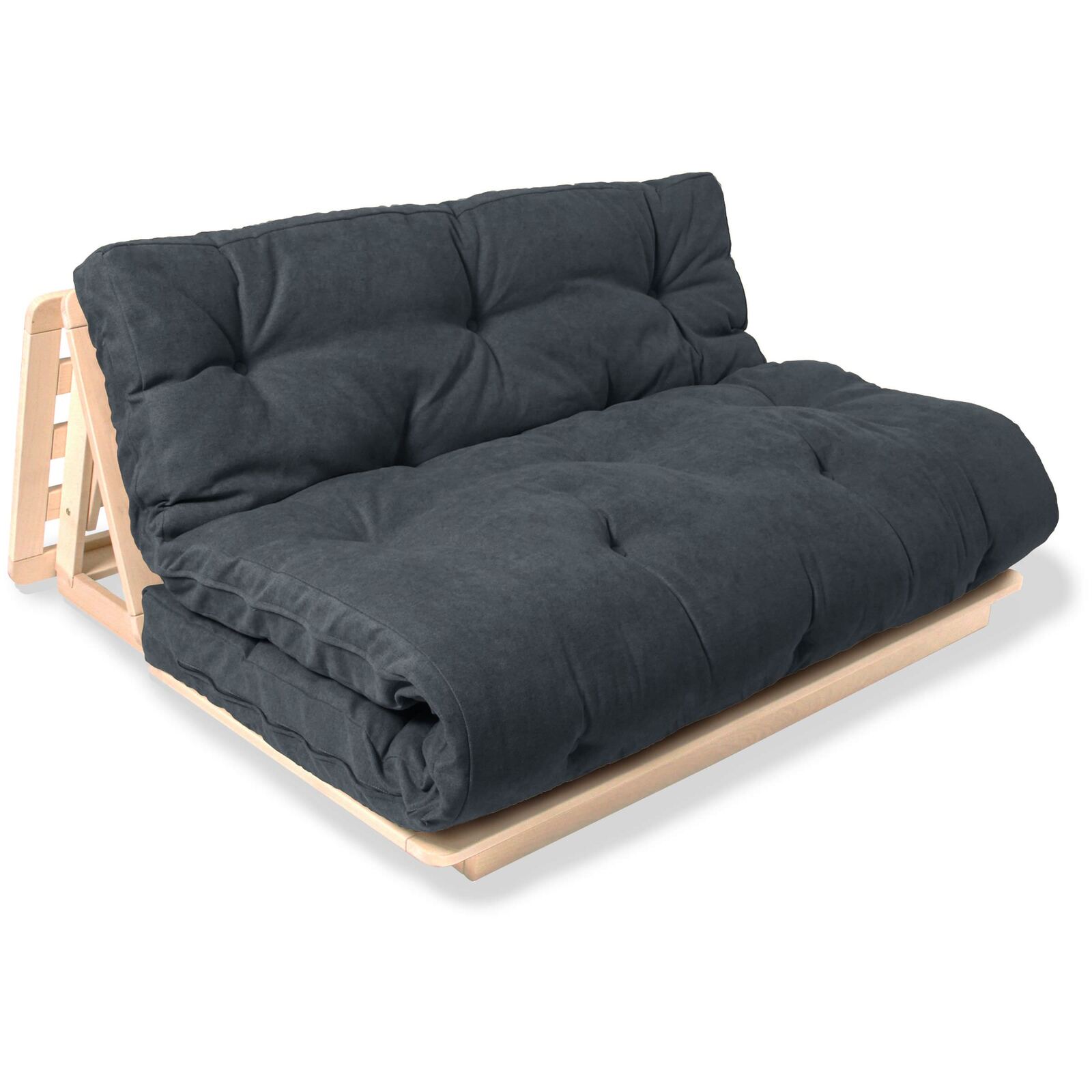 Canapé Lit Convertible Futon Layti - 140 X 200 Cm - Bois Clair Et Beige