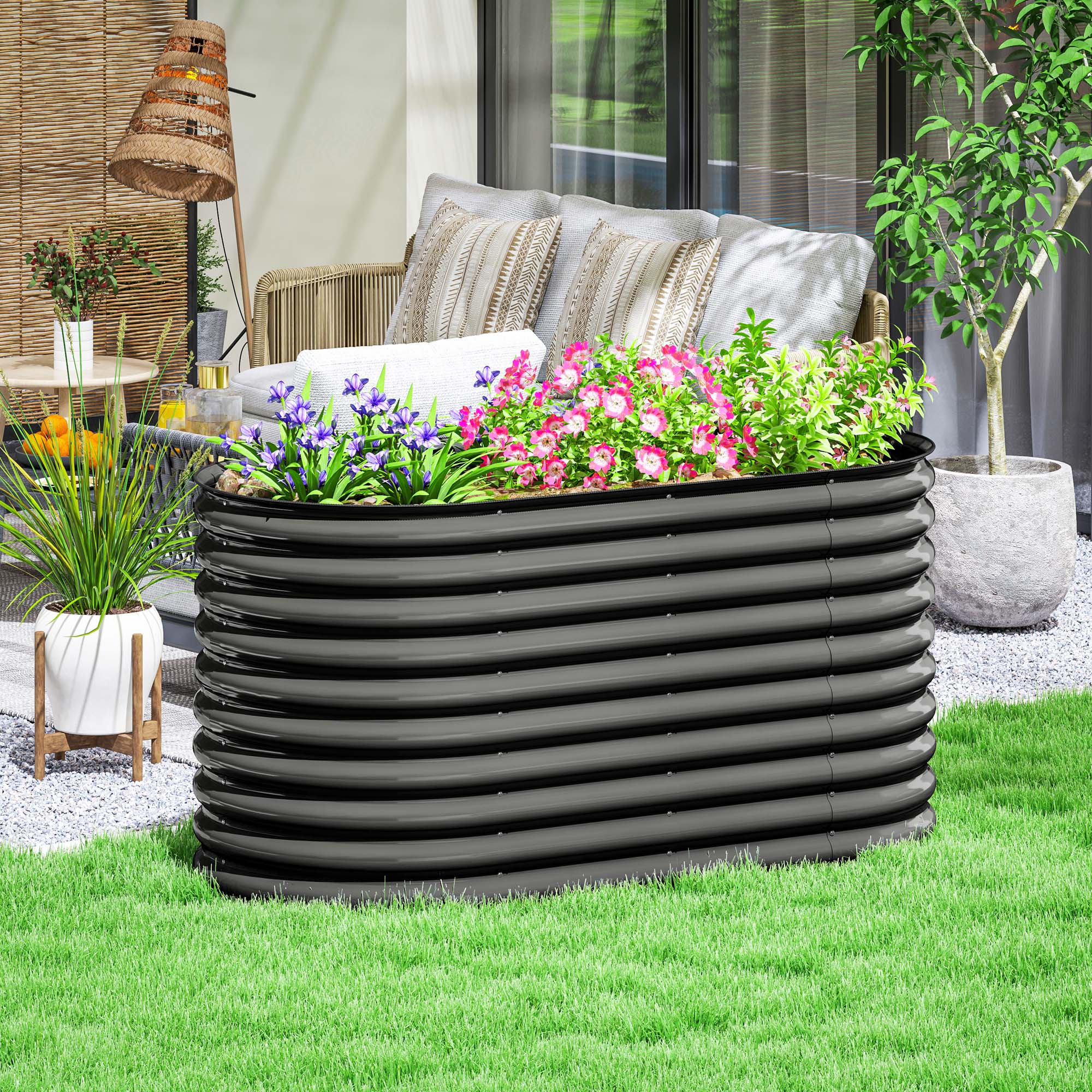 Redom Bac Potager Surélevé 160x80x80 Cm, Modulable, Fond Ouvert, Acier Gris Foncé