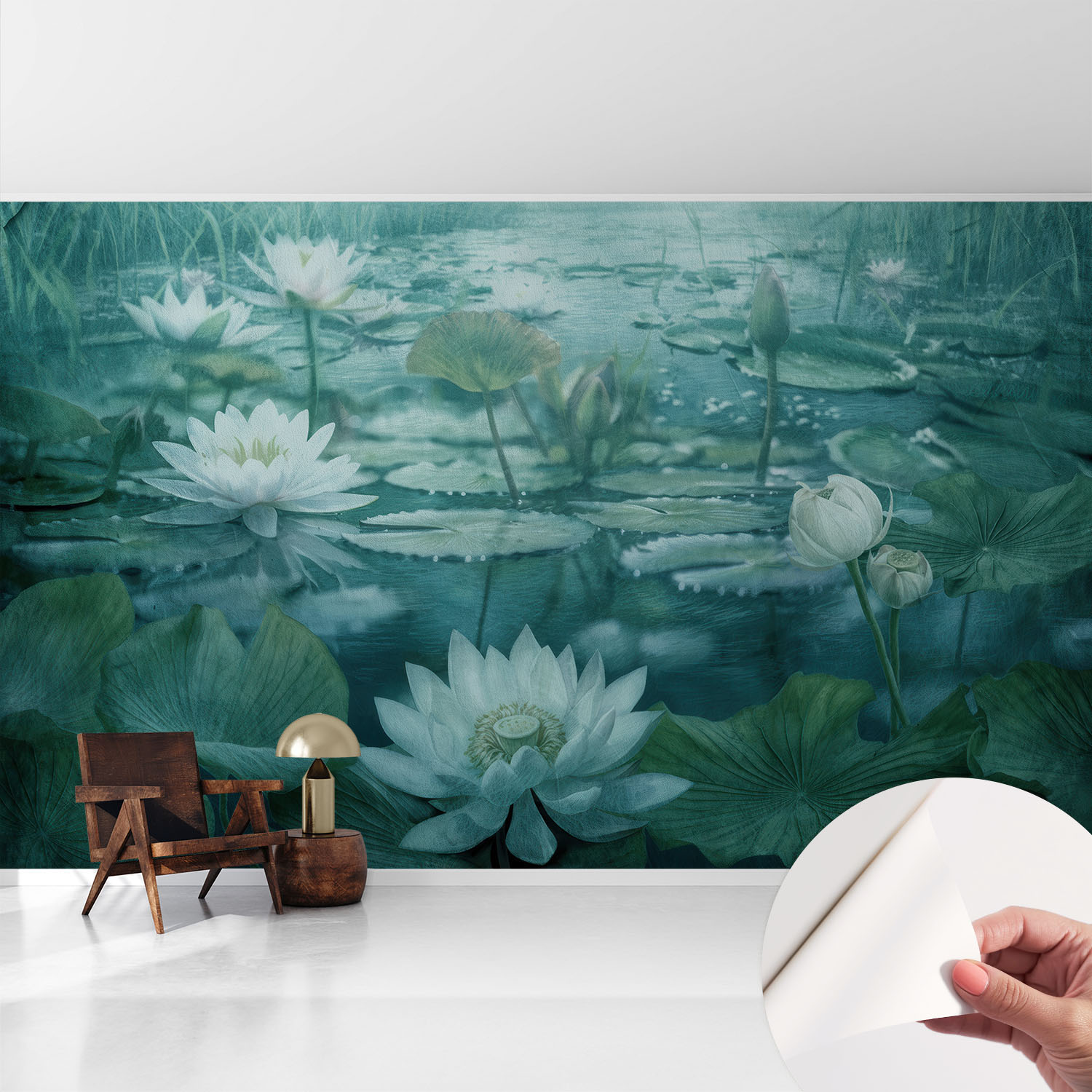 Papier Peint Adhésif Avec Colle Pour Décoration Moderne De Salon Chambre À Coucher Cuisine Et Bureau Facile Fleurs Aquatiques 416x254 Cm