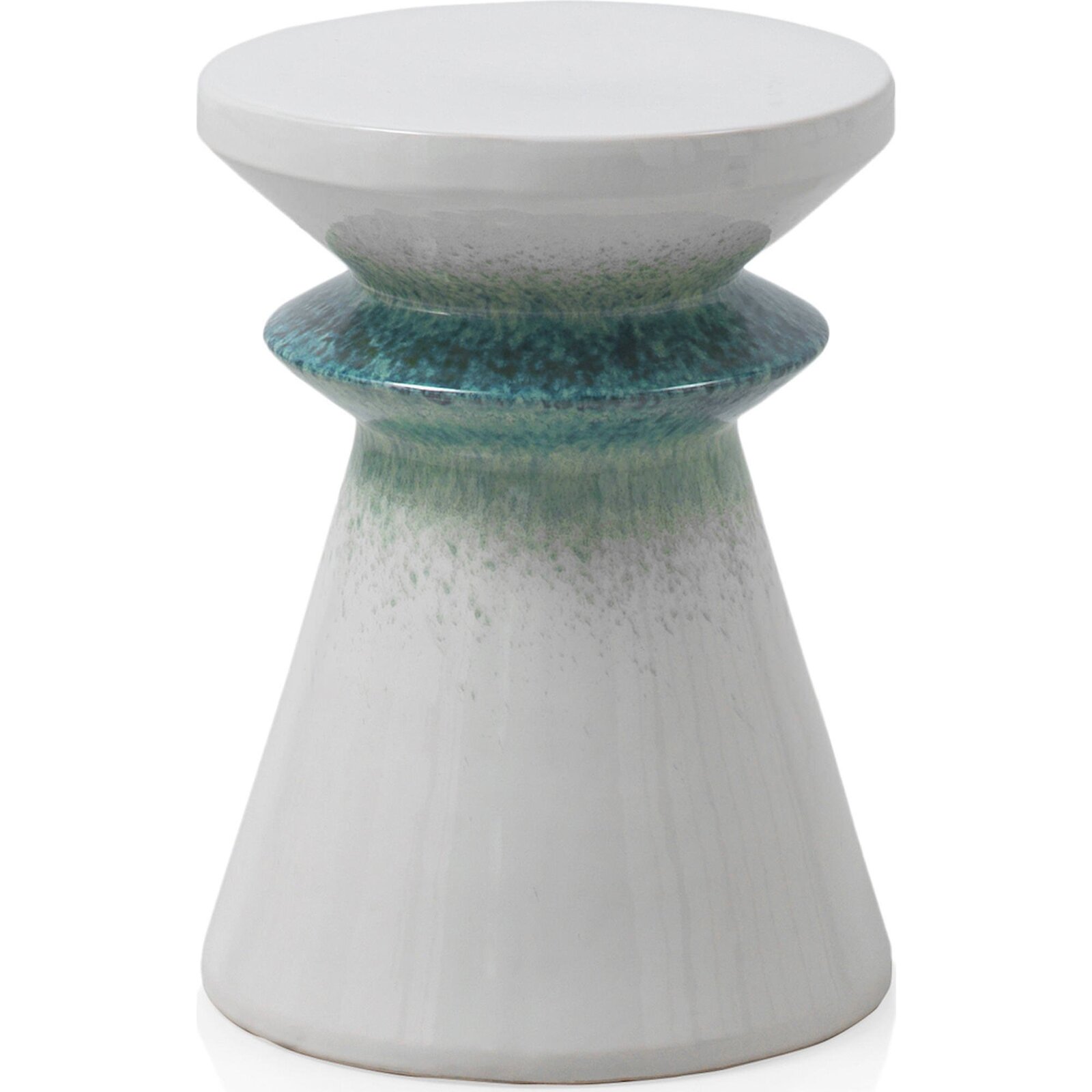 Tabouret Céramique Blanc Bleu Brillant Déco Salon - Blanc Dégradé Bleu Vert