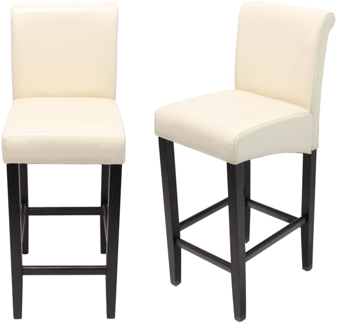Lot De 2 Tabourets De Bar En Cuir Crème Pieds Foncés Avec Repose Pieds Tdb04002