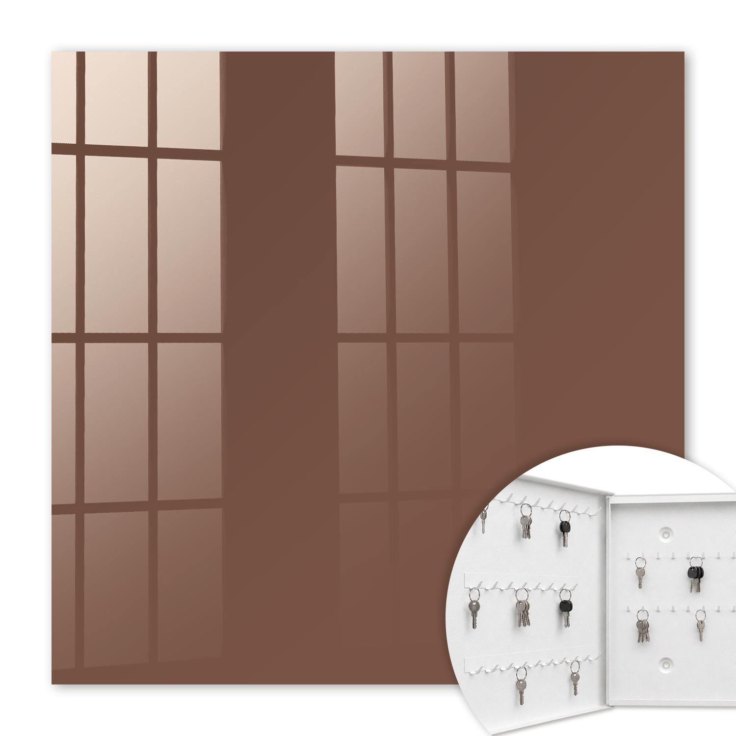 Armoire À Clés - (30 Cm X 30 Cm) - Boîte À Clés Murale - Coffret De Rangement Pour Clés - Couleur Blanche - Ouverture Vers La Gauche - Pour Maison Et Bureau - Couleur Brune
