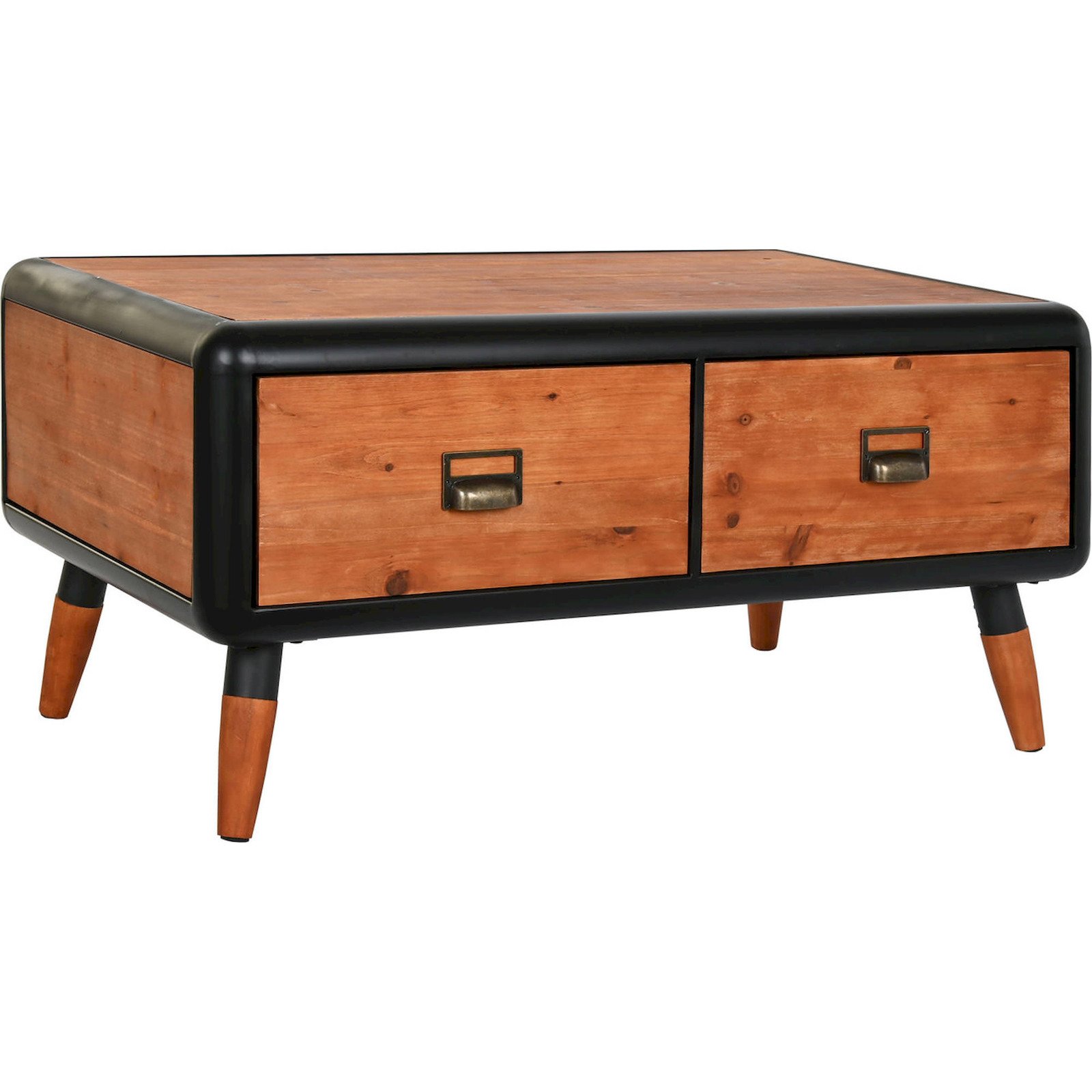 Table Basse Épicéa Et Métal Brun Élégance Vintage - Brun Épicéa Avec Bordure Métallique Noire
