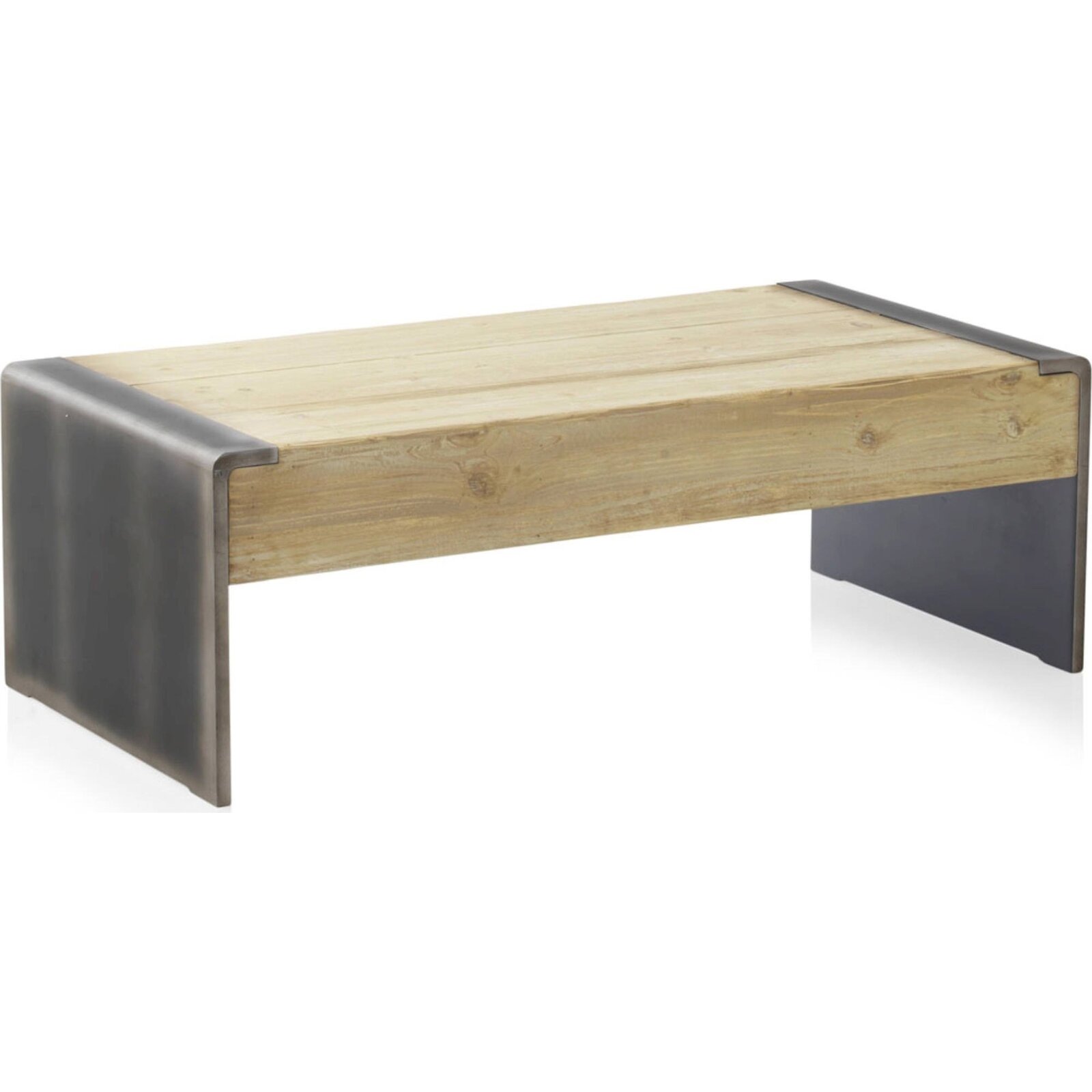 Table Basse Rectangulaire Bois D'Épicéa Et Finitions Métal Chic - Bois Naturel Et Gris Métallisé