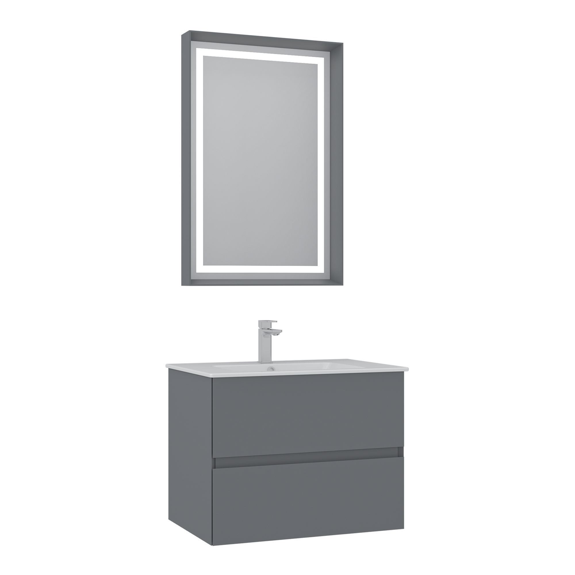 Meuble Avec Simple Vasque Et Miroir "nest 71 V2" - 71 X 51 X 55 Cm - Matte Grey