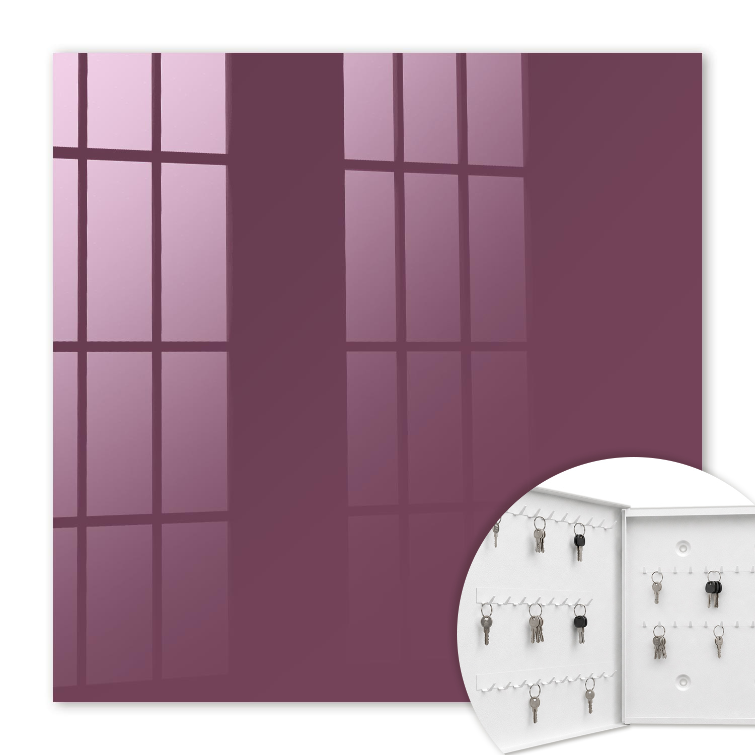 Armoire À Clés - (30 Cm X 30 Cm) - Boîte À Clés Murale - Coffret De Rangement Pour Clés - Couleur Blanche - Ouverture Vers La Gauche - Pour Maison Et Bureau - Couleur Bordeaux