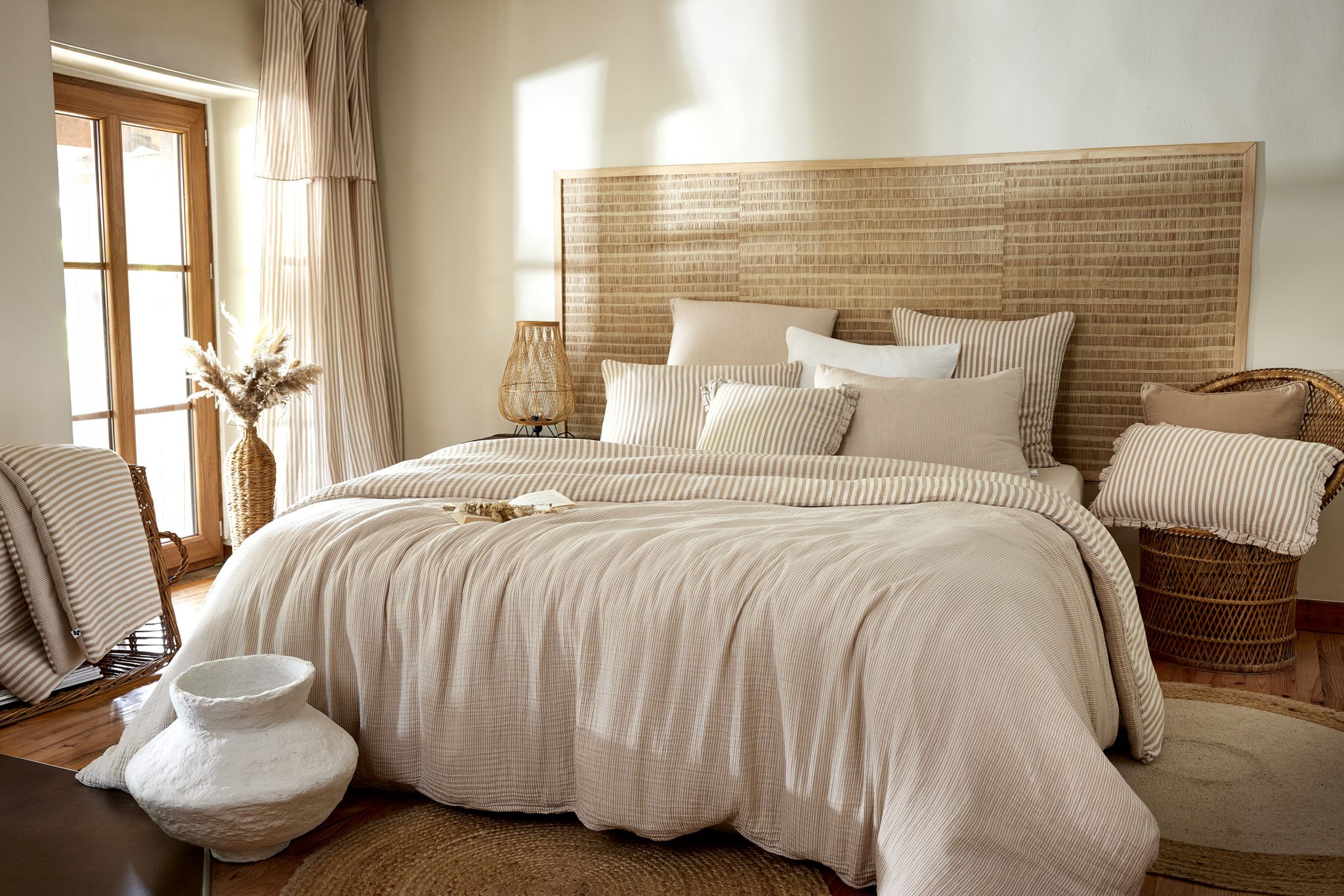 Housse De Couette Réversible 240 X 220 Cm Double Gaze De Coton 125 G/m² Livia Ficelle