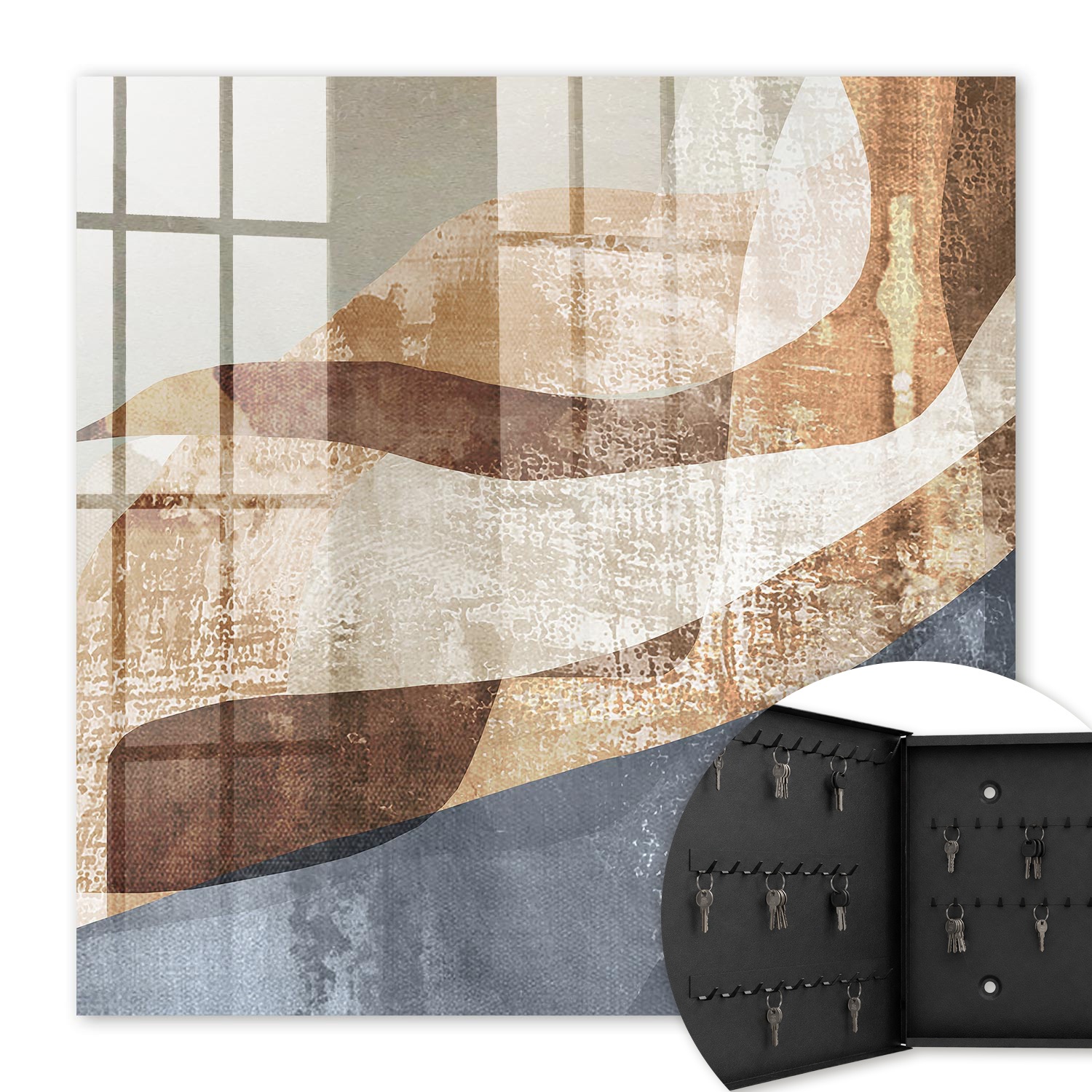 Armoire À Clés - (30 Cm X 30 Cm) - Boîte À Clés Murale - Coffret De Rangement Pour Clés - Couleur Noire - Ouverture Vers La Gauche - Pour Maison Et Bureau - Formes Organiques