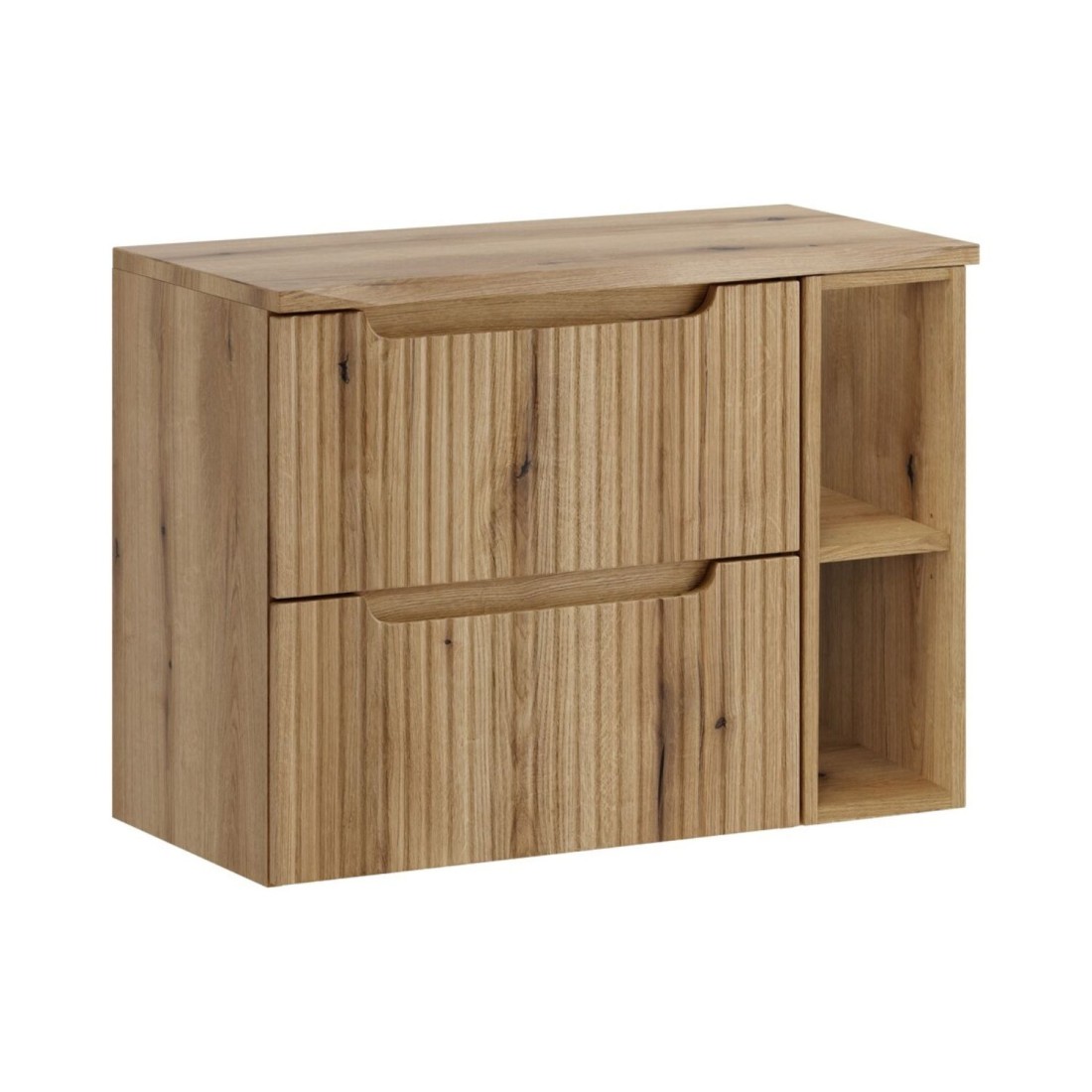 Ensemble Vano Chêne Clair 80cm: Meubles Sous Vasque À Tiroirs Avec Niches Visibles + Plan Pour Vasque + Colonne