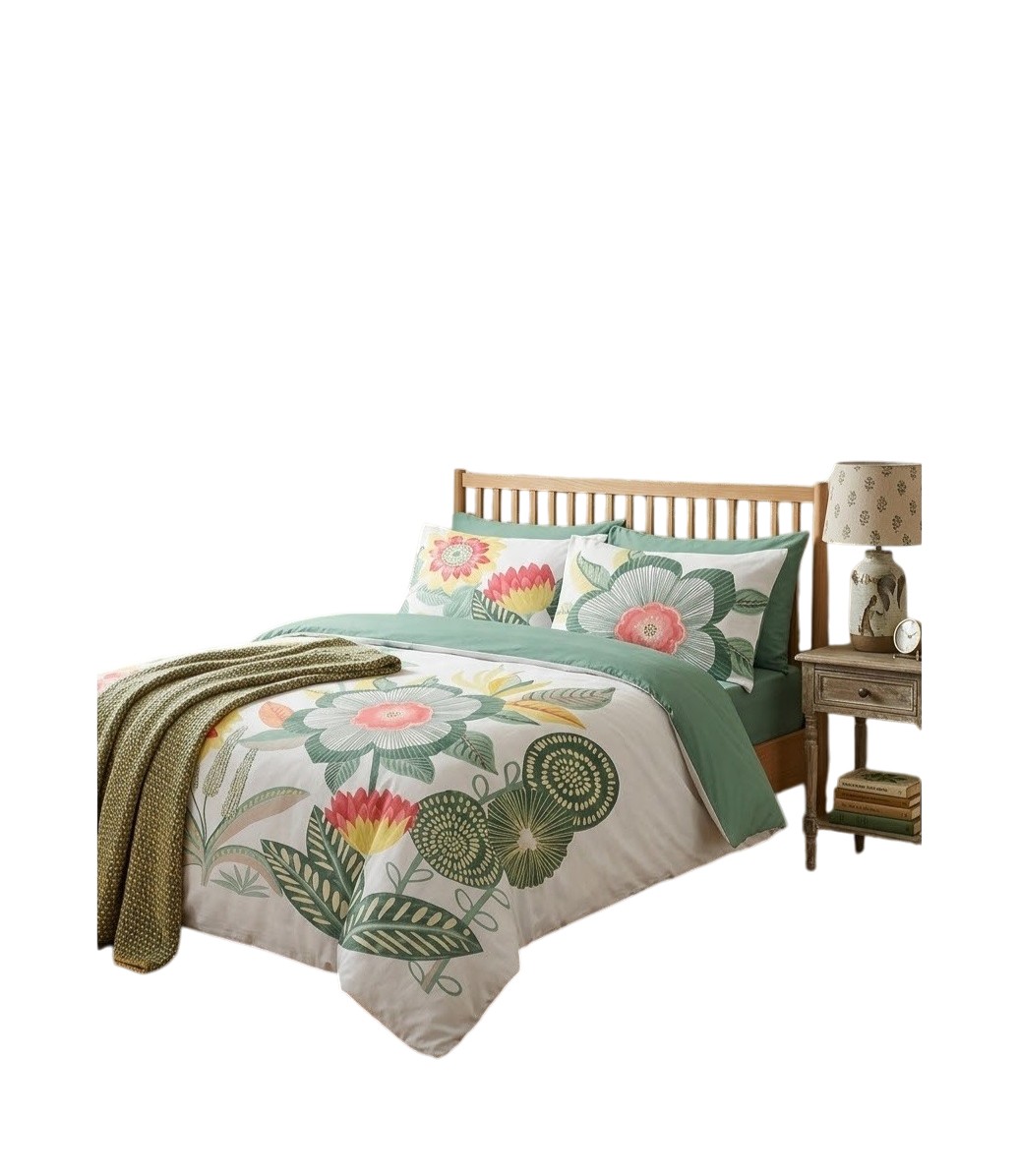 Parure De Lit 220 X 240 Cm Cassie Fleurie Vert