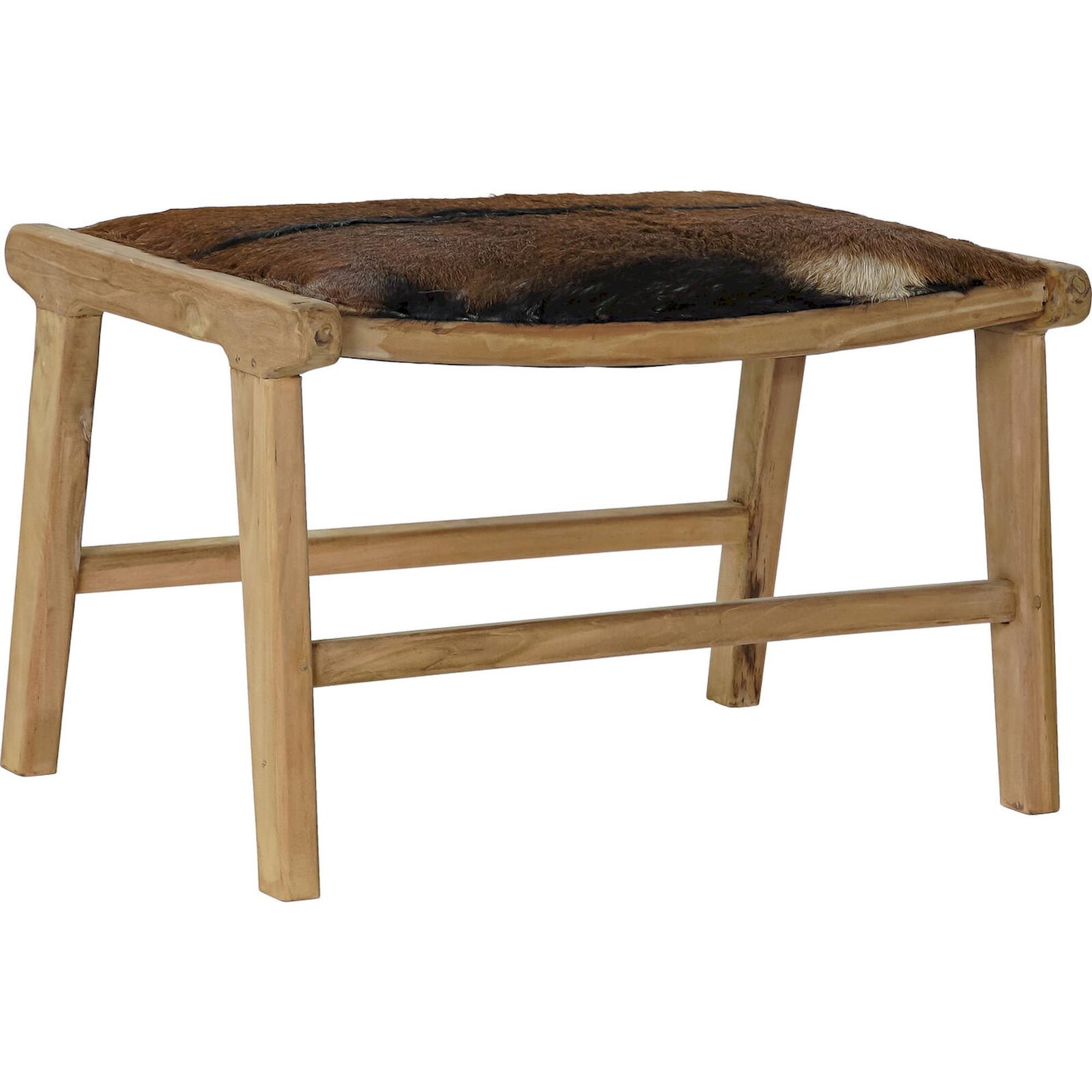 Tabouret Détente En Teck Avec Assise En Cuir Marron - Marron Cuir Naturel