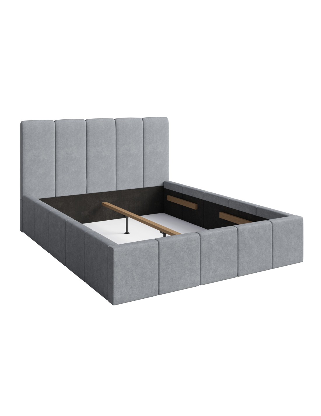 Lit Adulte Ravello 160x200 Cm En Tissu Gris Avec Tête De Lit Capitonnée