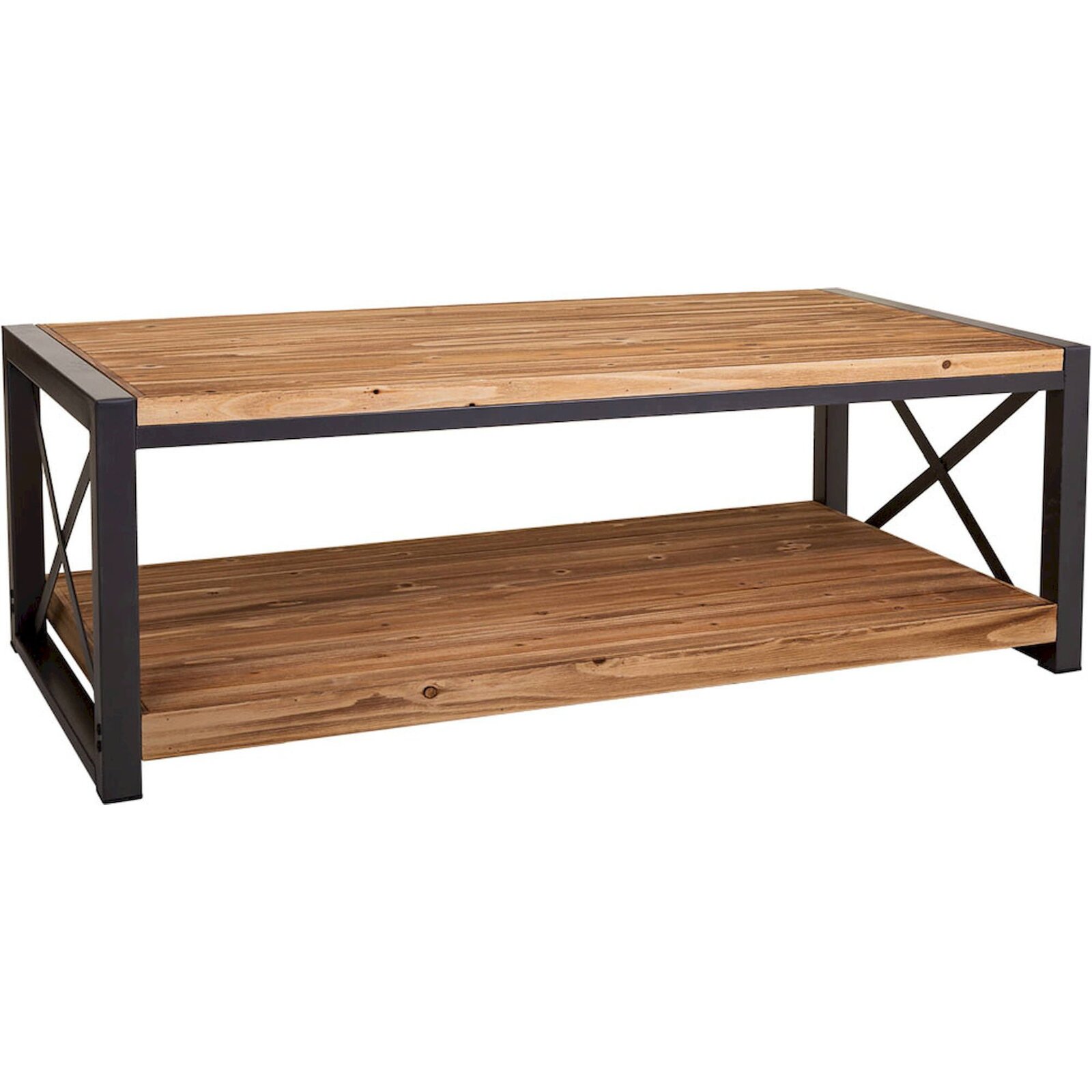 Table Basse Rectangulaire Bois Et Métal Style Industriel Chic - Bois Naturel Et Métal Noir