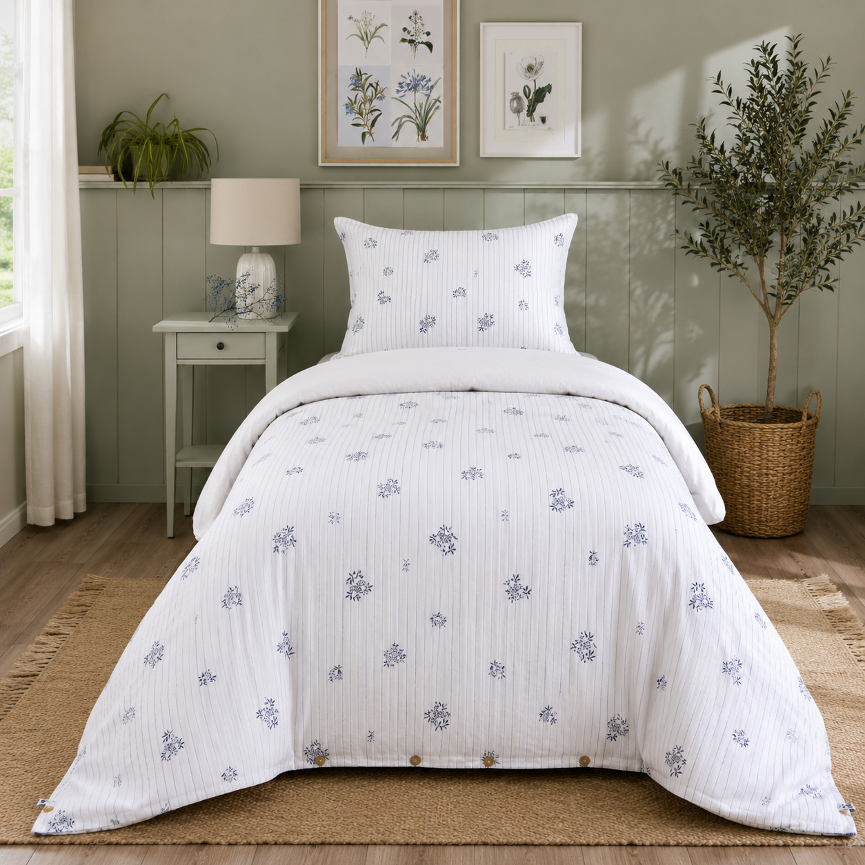 Housse De Couette Réversible 140 X 200 Cm Double Gaze De Coton Imprimée Suzanne Chantilly